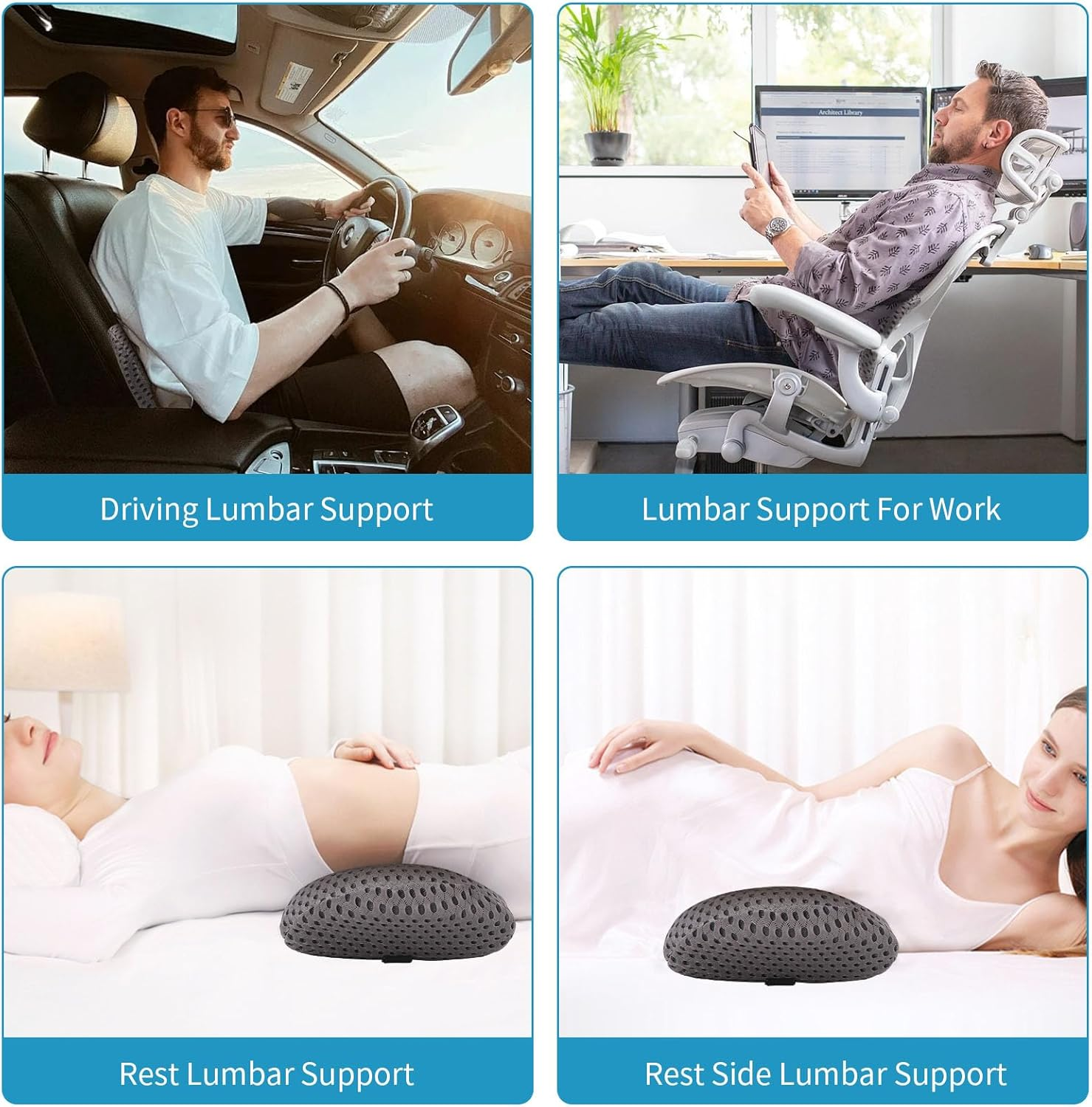 Fiabgum Lumbar Support Pillow - Back Pillow for Low Back Pain Relief,Ergonomic Streamline Car Seat,Breathable & Detachable & Washable,Office Chair, Recliner and Bed (Gray) image number 1