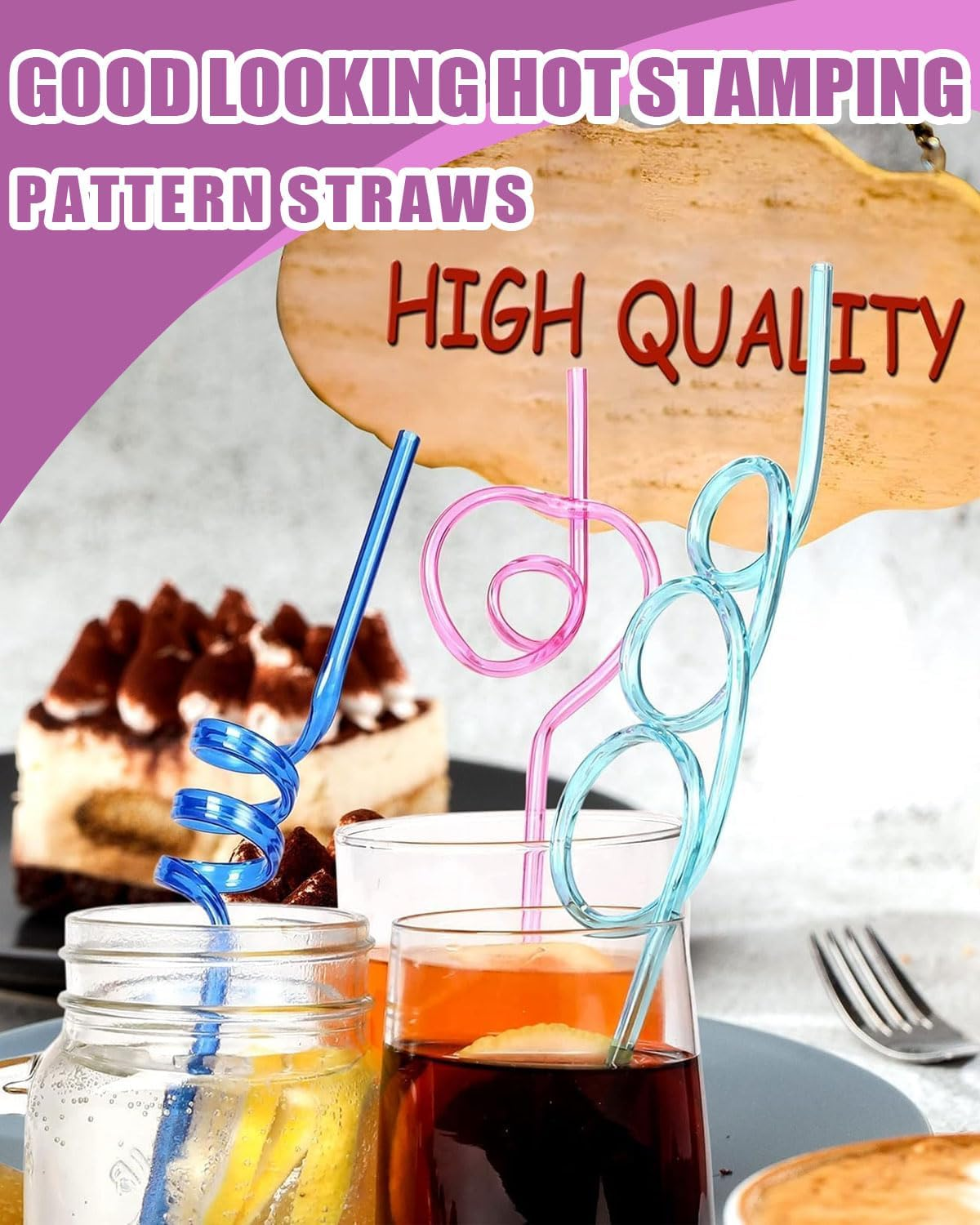 KGDUYC Pack of 12 Curly Shapes Straws, Colourful Plastic Long Reusable Straws for Cold Drinks, Cocktails, Children'S Birthday Parties, Weddings image number 4