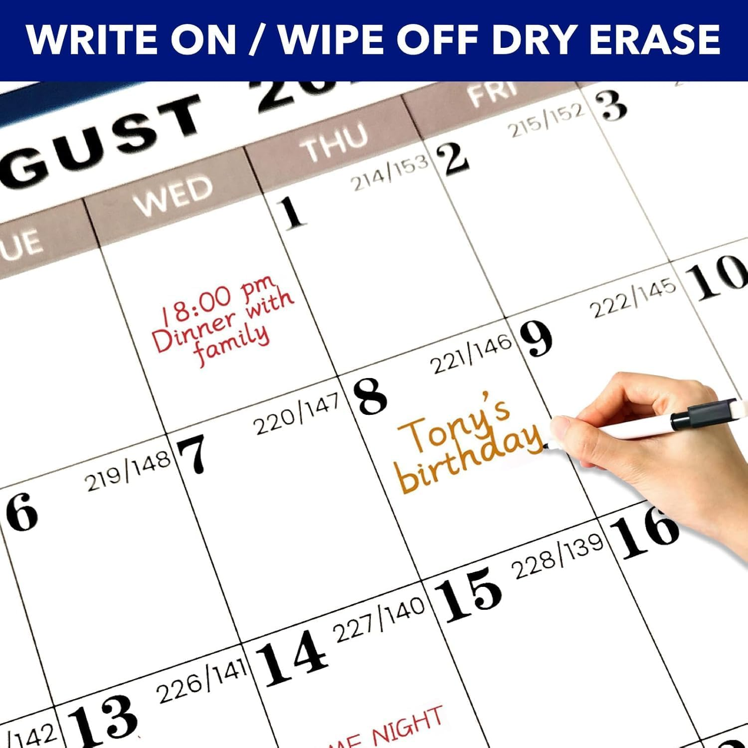 2025 Wall Calendar Erasable Large, 58 X 88 Cm, Wet & Dry Erasable Laminated 12 Month Annual Yearly Planner, Reversible, Horizontal/Vertical, Includes 2 Erasable Pens & Double-Sided Adhesive Pad image number 7