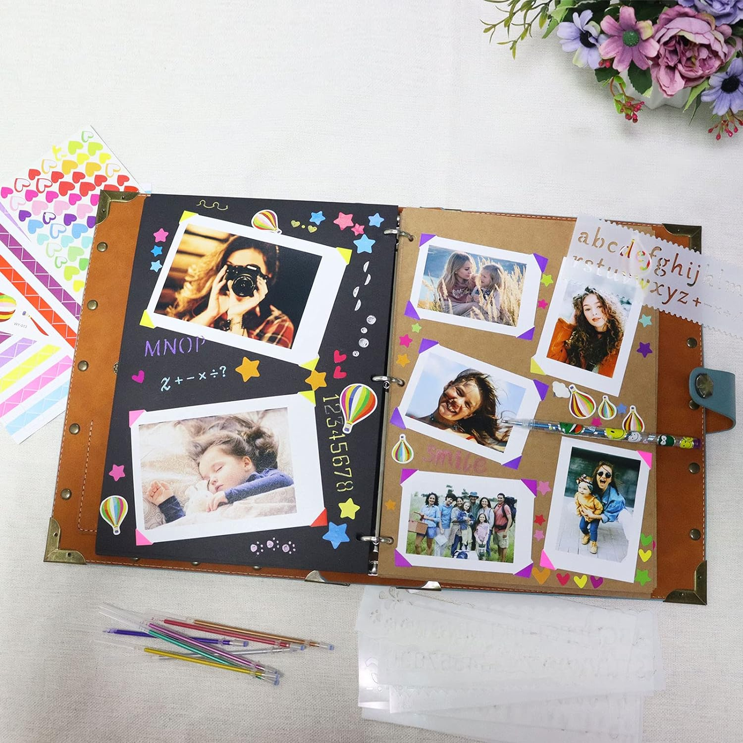 Leather Scrapbook Album 60 Pages Love Memory Photo Book Album 8.5X11 Inch, Scrapbooking Supplies Kits for Couples Anniversary Vintage Travelling Scrapbook Family Scrap Book image number 4