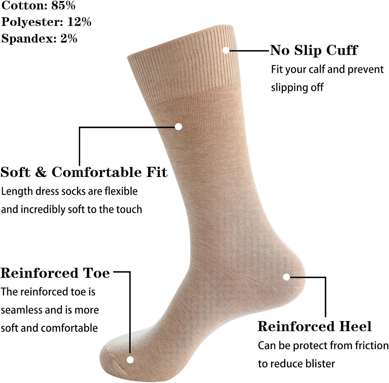 Men'S Dress Socks 5 Pairs Mens Cotton Calf Business Formal Socks Soft Breathable Athletic Long Crew Casual Socks image number 2