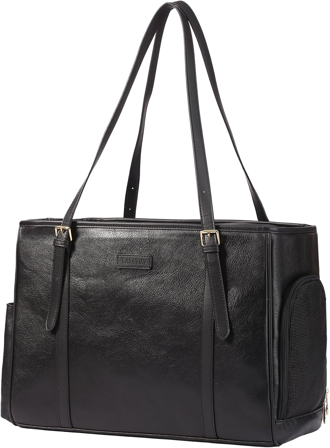 Lasaviin Fashion Dog Purse Pet Carrier Leather Bag for Small Dogs Cats Puppy, Portable Tote Bag Airline Approved Soft-Sided Carriers (Beign)