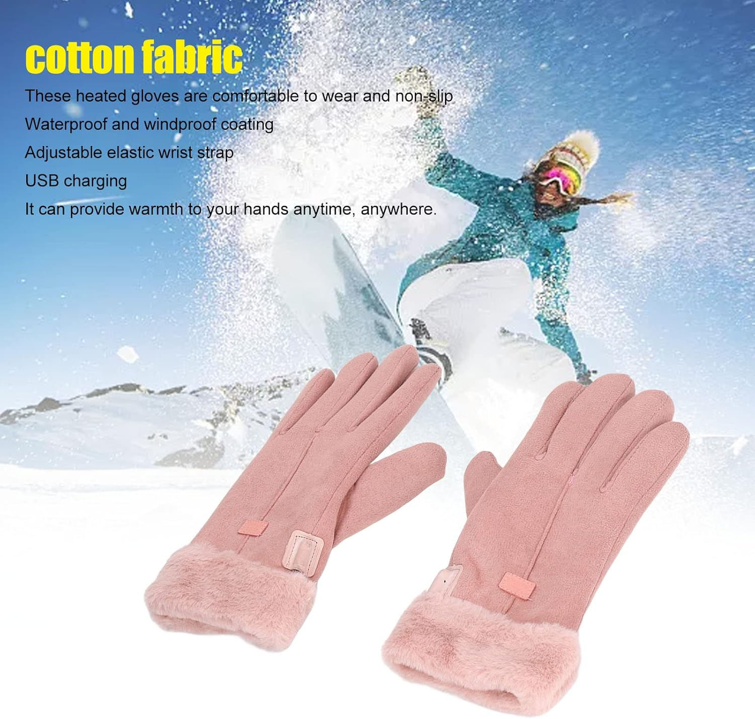 Heated Gloves, 1 Pair Full Finger Electric Heating Gloves, Waterproof USB Rechargeable Cotton Winter Hand Warmer Gloves for Skiing, Motorcycle, Riding, Hunting, Fishing