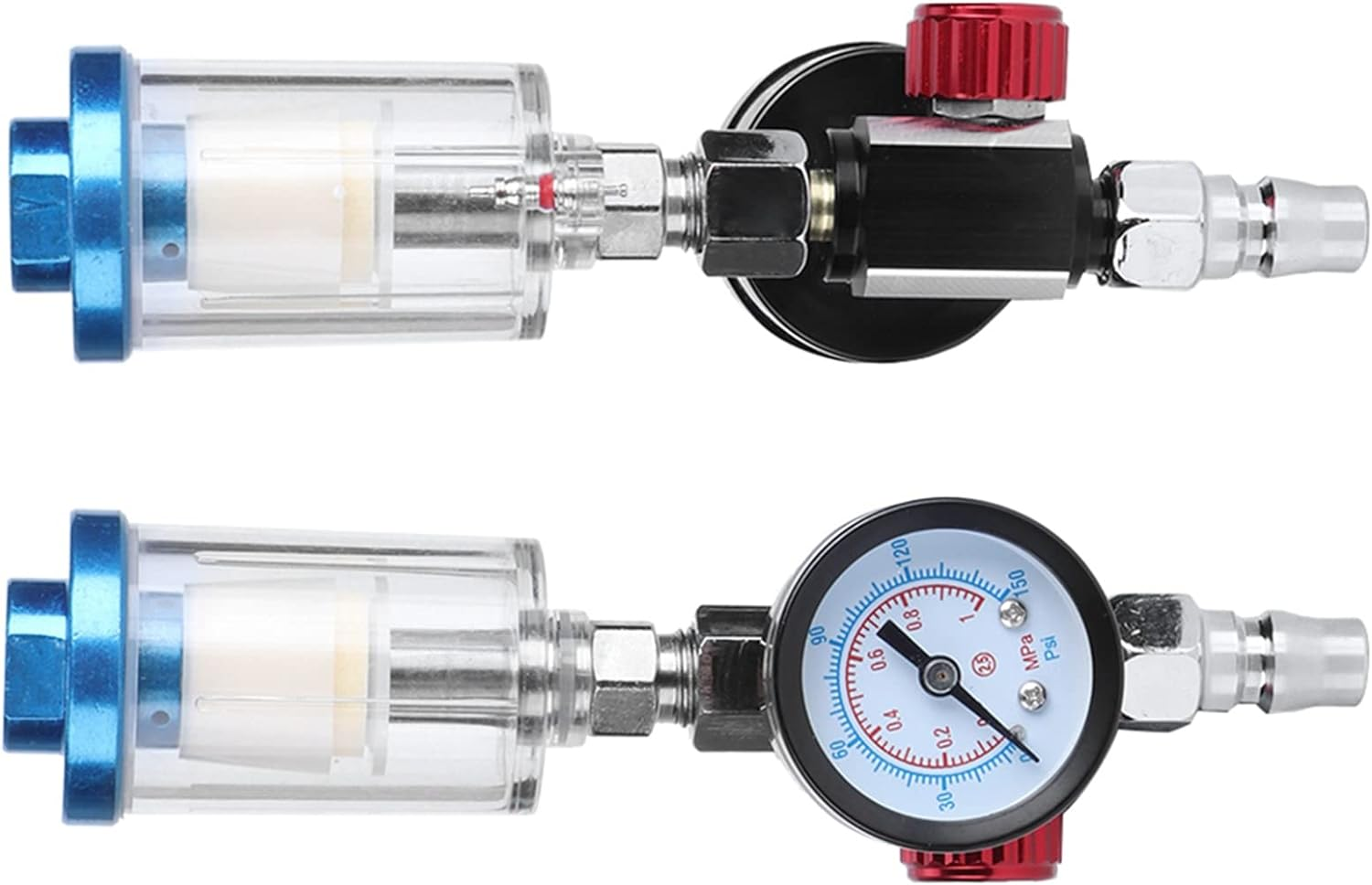 Air Pressure Regulator Valve, Spray Gun Water Filter, Pneumatic Spray Gun Pressure Adjusting Gauge with Oil Water Trap Filter Separator Tool Kit for Air Compressor Fitting image number 4