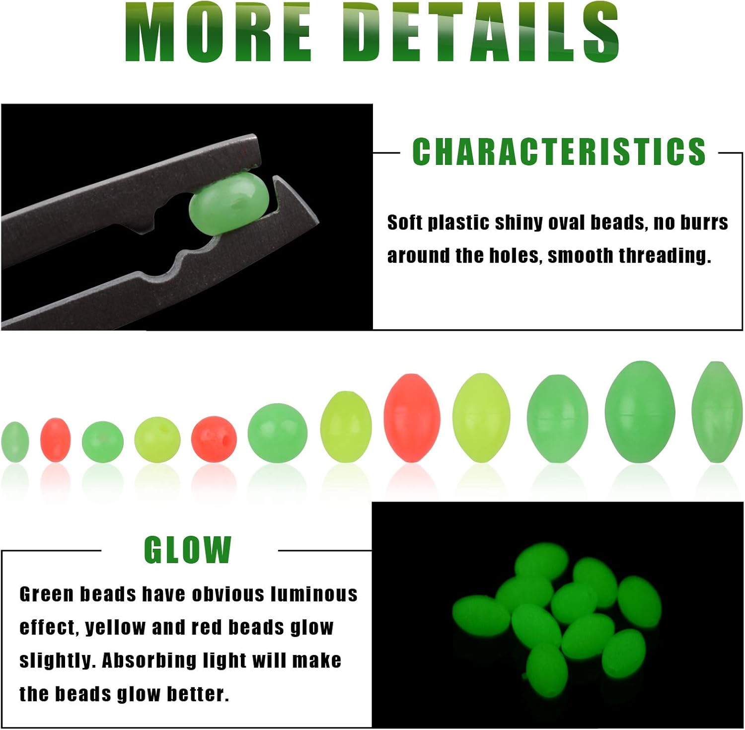 JSHANMEI Fishing Bead 1000Pcs/Box Soft Plastic Luminous Oval Shaped Beads round Beads Fishing Lures Fishing Bead Fishing Tackle Tools Eggs for Rig image number 1