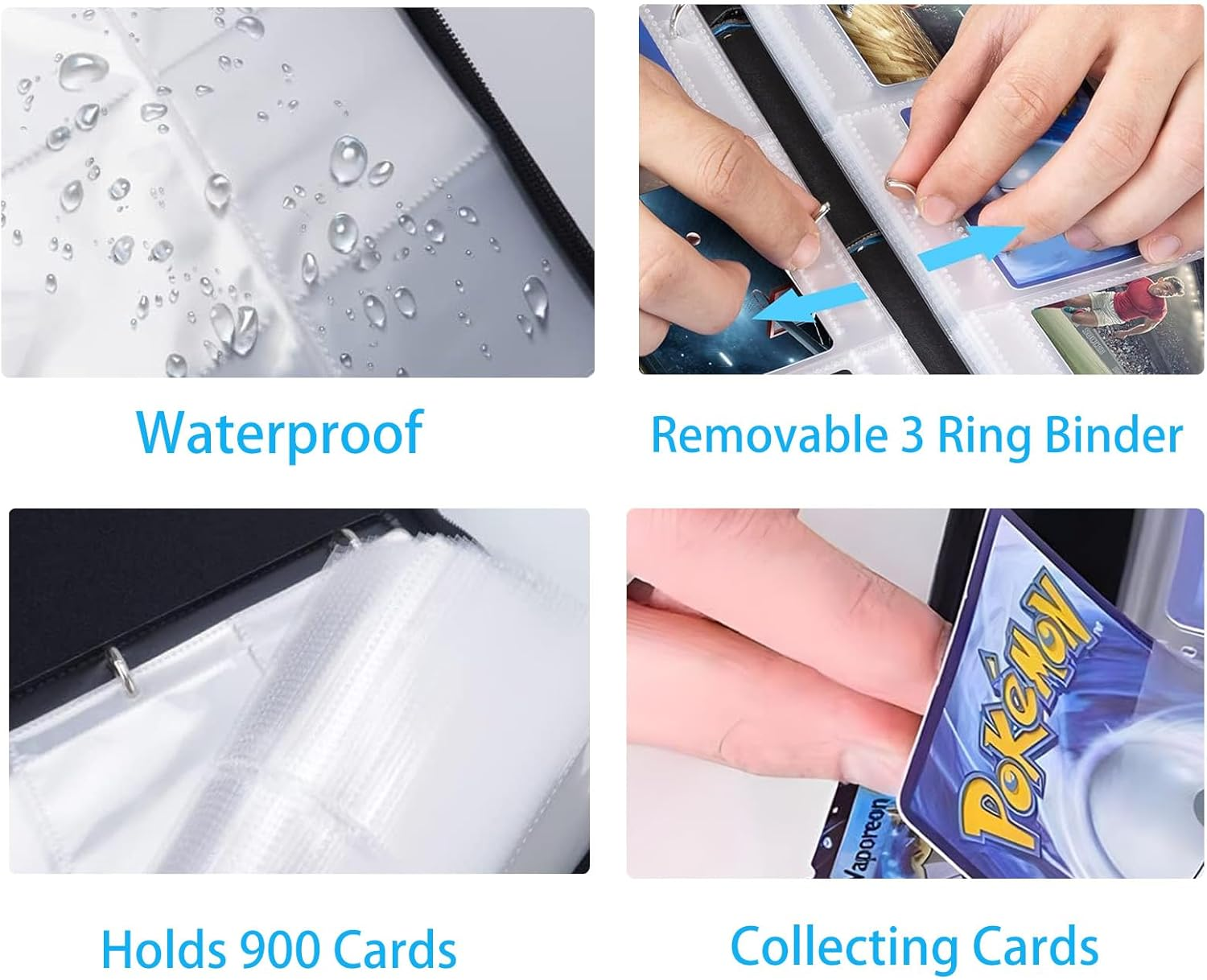 Igolife Trading Card Binder 9 Pocket, Portable Collector Binder for 900 Cards, Double Sided Pocket PU Card Collection Album, Card Folder for Baseball, TCG, Sports Cards, Game Cards, Black image number 4