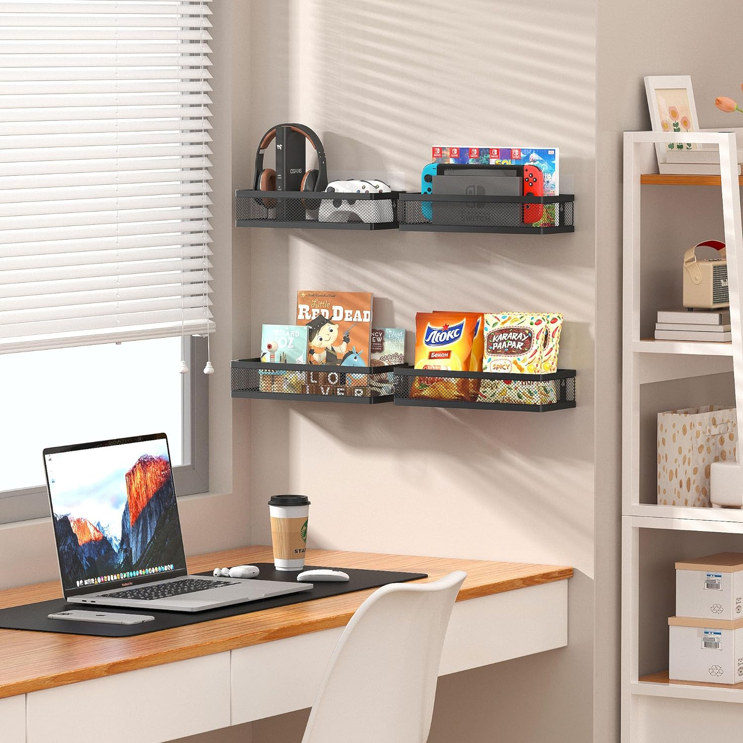 PUSDON Hanging Storage Baskets Organizer Wall Mount, Metal Wire Storage Bin Rack for Kitchen Bathroom Shower Spice Shelf Home Decor Essentials Black-2 Packs (Netting) image number 6