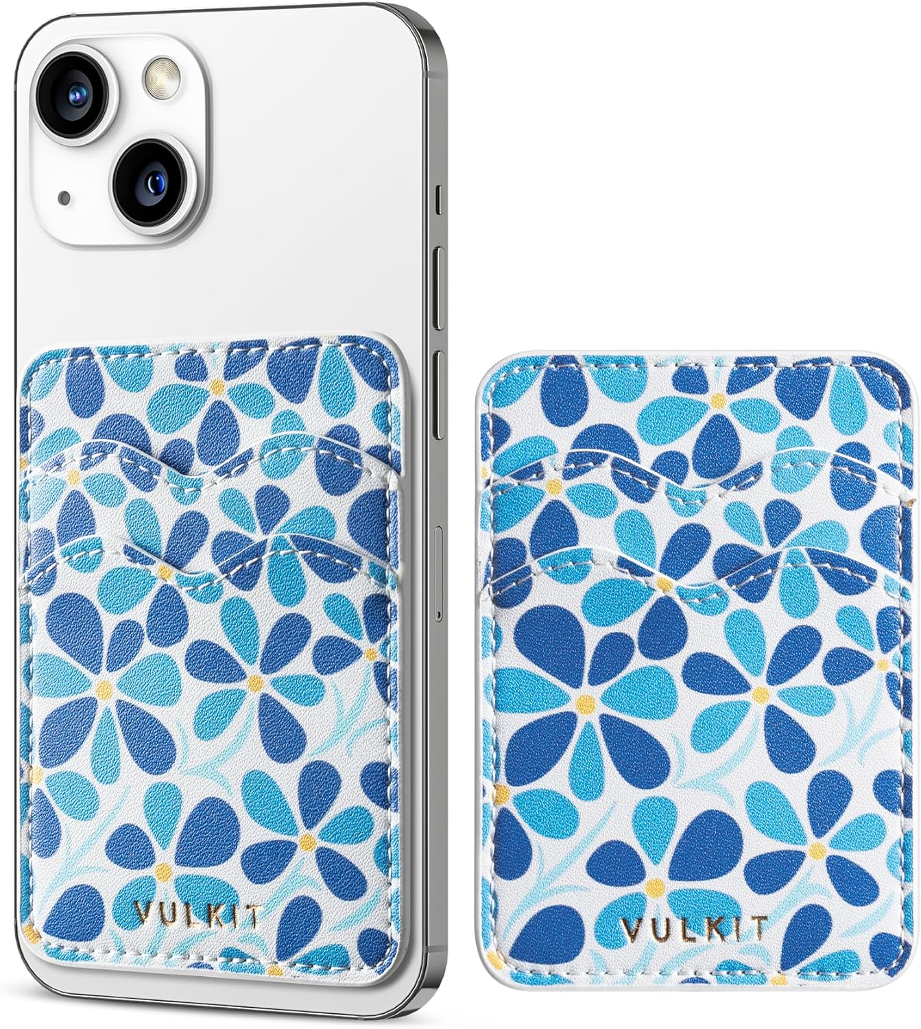 VULKIT Stick on Card Holder Compatible for Iphone Leather Cell Phone Wallet Credit Card Case Strong Sticker for Women (Black)