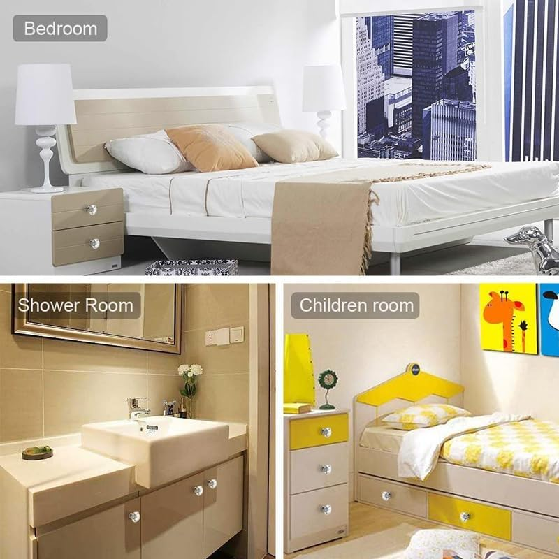 Door Knobs Handles Clear Crystal Diamond Glass Kitchen Cupboard Cabinet Pulls, 30Mm/40Mm Size Options, 10/20Pcs Sets with Screws image number 3