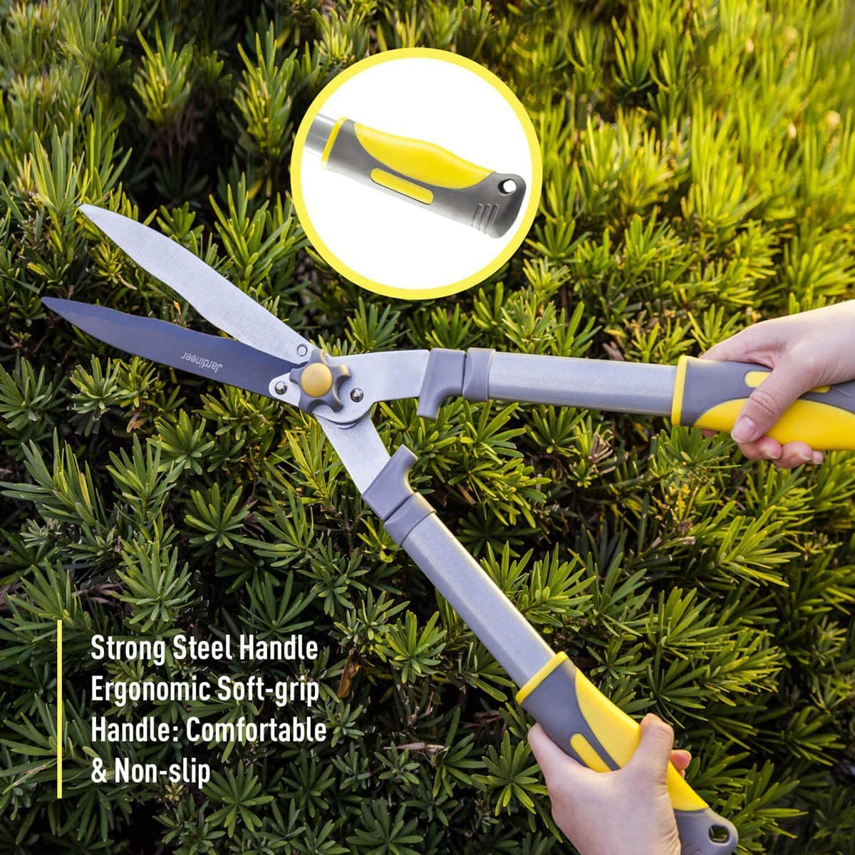 Jardineer 2Pcs Professional Garden Shears &ndash; 23.6'' Heavy Duty Hedge Shears & 8.3'' Cut Easy Hand Pruner, Sharp Blades Ergonomic Handle Hedge Trimmers, 1 Year Warranty