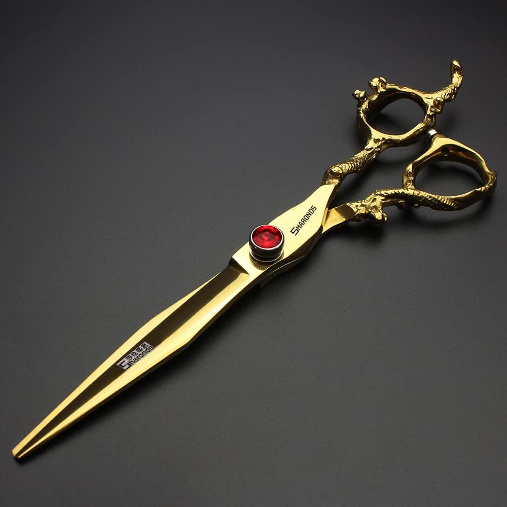 Gold 6/78/9 Inch Professional Haircut Scissors, Multifunctional Haircut Scissors Set (7 Inch Flat Scissors) image number 4