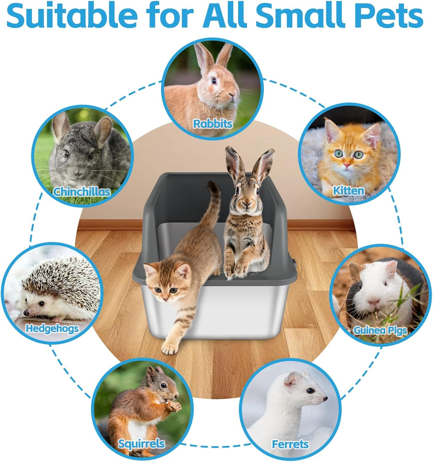 Bartuke 2 Pack Kitty Stainless Steel Litter Box, Large Rabbit Litter Box with Scoop, Small Animal Toilet for Kitten, Rabbit, Guinea Pigs, Hamster(Dark Grey & Light Grey)