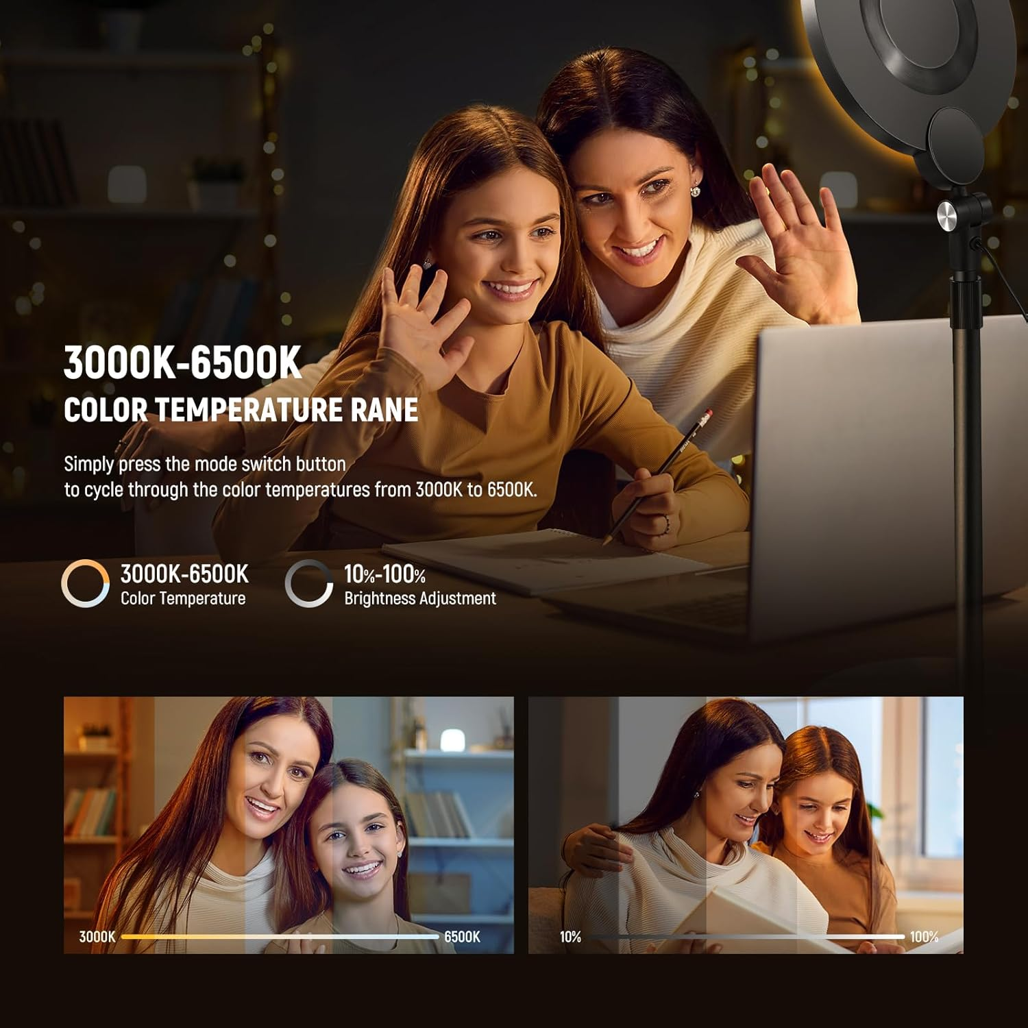 NEEWER Basics 7" Desktop Ring Light for Video Recording, 10W Dimmable Full Screen Key Lighting with Desk Stand & Phone Holder for Iphone Computer Laptop Vlog Live Streaming Video Conference, R06 image number 1