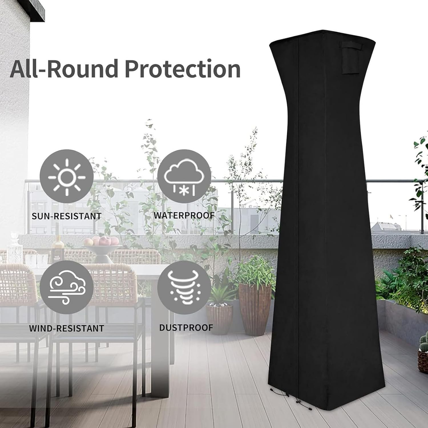 Outdoor Heater Cover,With Zipper Heavy Duty 420D Dust-Proof Protector | outside Pyramid Torch Heater Cover | for Lawn Deck Backyard Garden Yard - Khaki image number 2