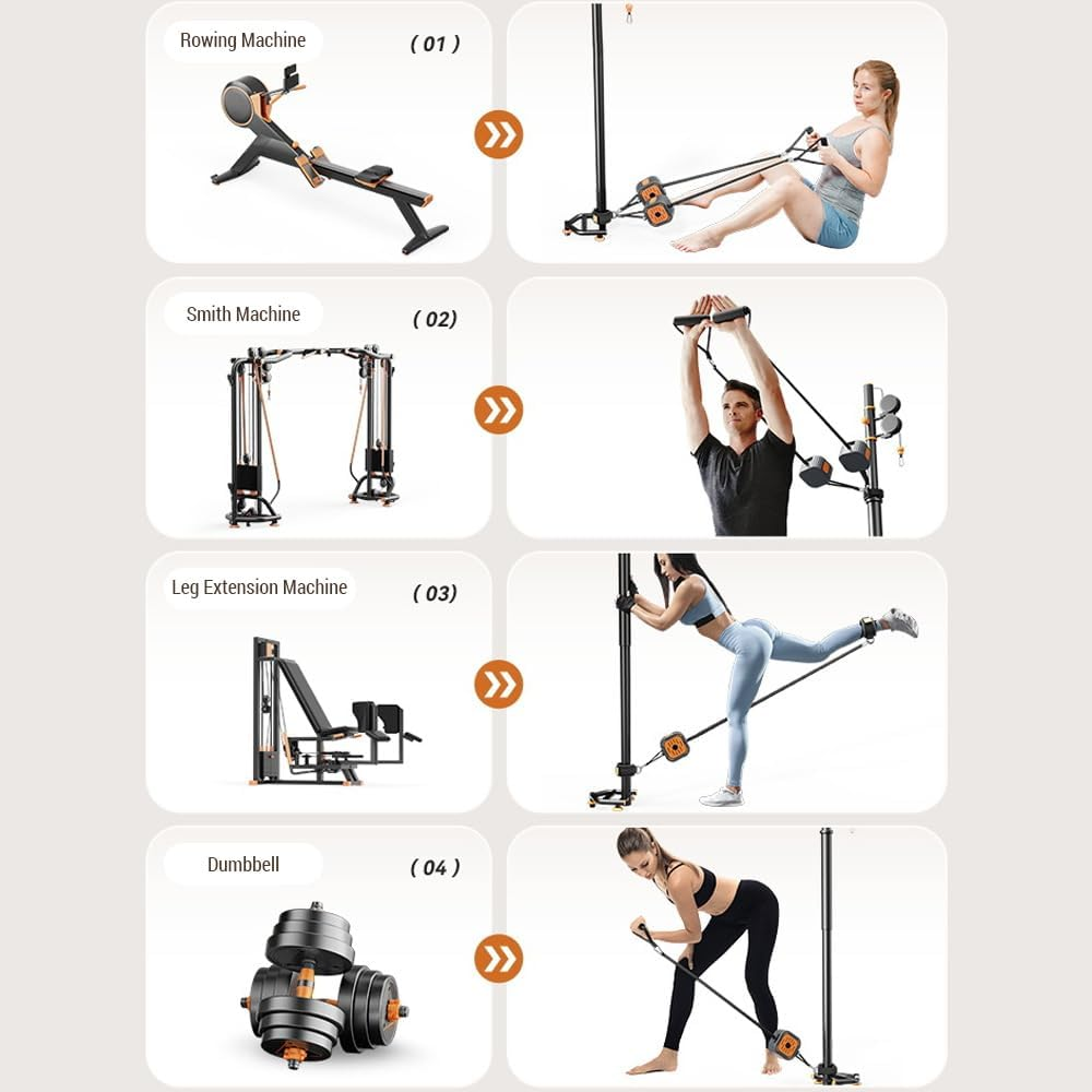 Oimzzr Adjustable Resistance Band Fitness Pump Exercise Equipment Cable Machine for Arms Legs Chest, Black Grey image number 3