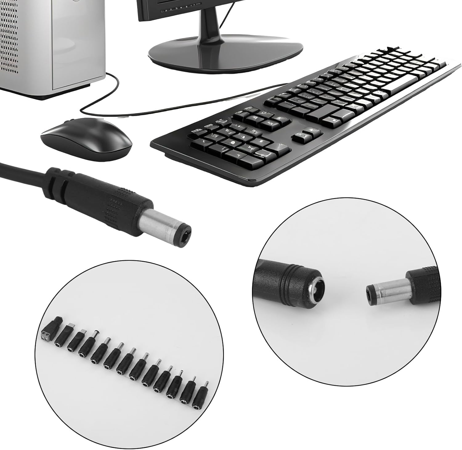 13Pcs DC Adapter Plugs, Interchangeable DC Plug Connector with USB Cable Electronic Device Accessories for Fan Camera Router & LED Strip