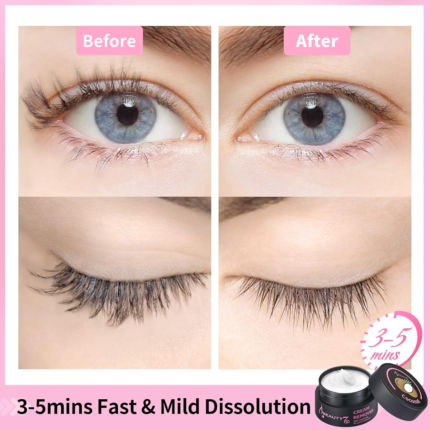 Beauty7 Eyelash Extension Glue Remover Cream, Eyelash Extension Removal Anti-Allergic and Odorless 5G Coconut Scent Eyelash Glue Remover image number 5