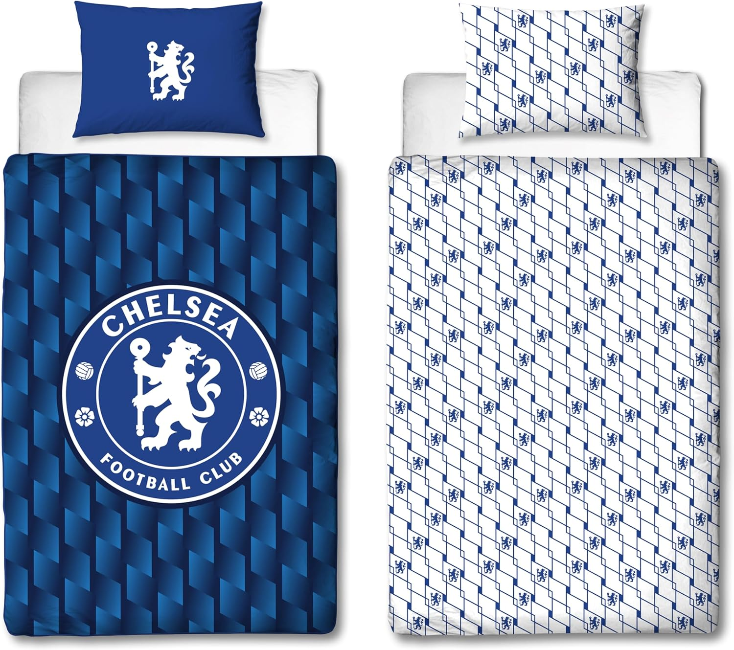 Character World Chelsea FC Official Single Duvet Cover Set, Geometric Design | Blue Reversible 2 Sided Football Bedding Cover Official Merchandise Including Matching Pillow Case | Polycotton image number 1