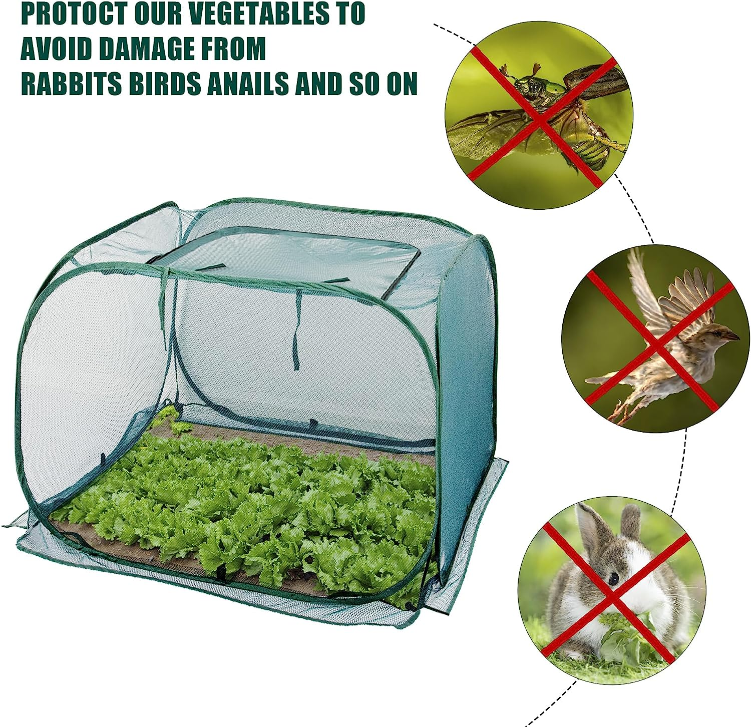 ANC POP 3 Pack Pop up Mesh Plant Cover, Plant Protector for Raised Garden & Flower Bed, Net Cage Plant Guard for Fruits, Vegetables, Seedlings and Herbs, 8 Ground Stakes for Fixing. image number 1