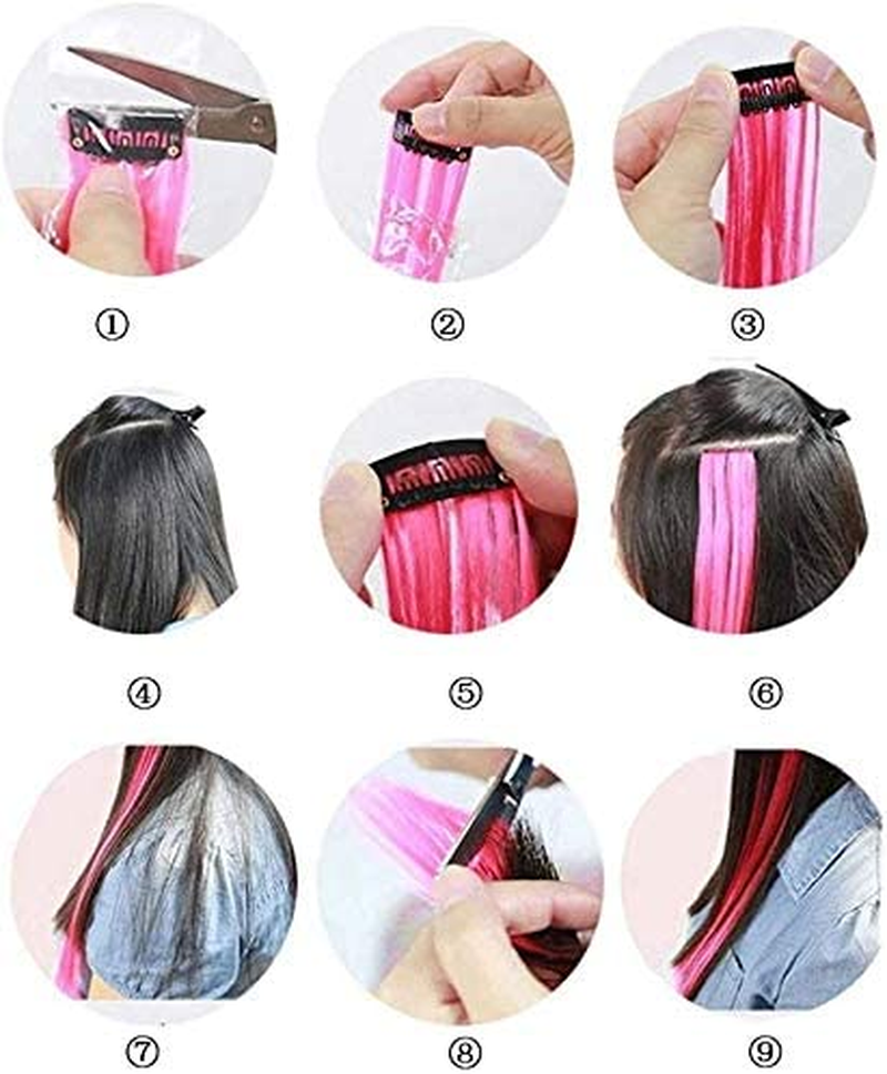 Rainbow Straight Highlight Hairpieces,20Pcs,22" Colorful Straight Hair Extensions Clip,Colored Clip in Hair Extensions,Party Highlights Colorful Clip in Hair Extensions,Straight Fashion Hairpieces image number 5