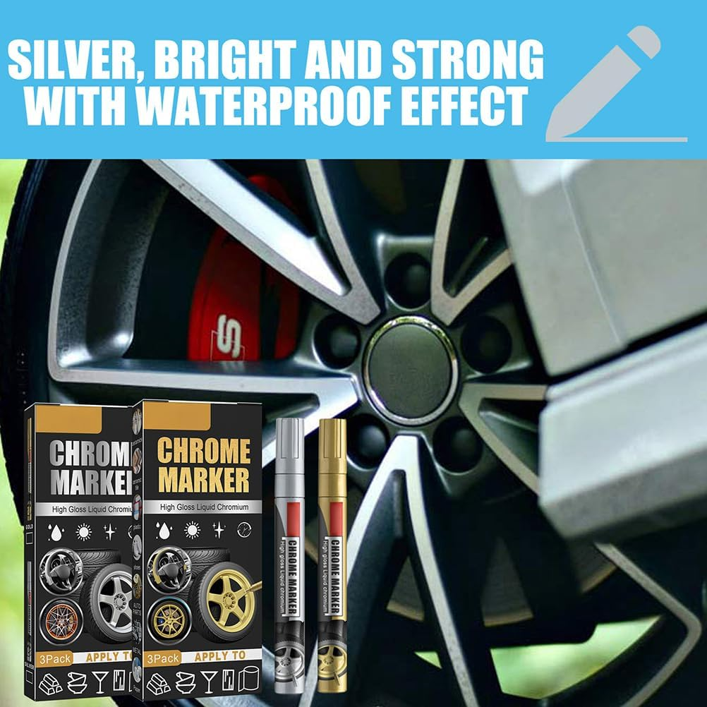 Fdit Car Paint Scratch Repair Pen, Chrome Marker Pen Gold or Silver Touch up Paint for Minor Scratches Swirls with High Gloss Finish for Cars Tires Bumpers 3Pcs (1) - 048 image number 2