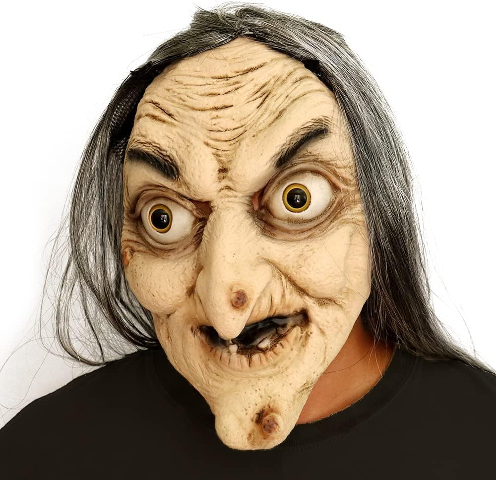Halloween Novelty Scary Latex Witch Mask Novelty Dressing up for Halloween Party Realistic Old Man Face image number 4