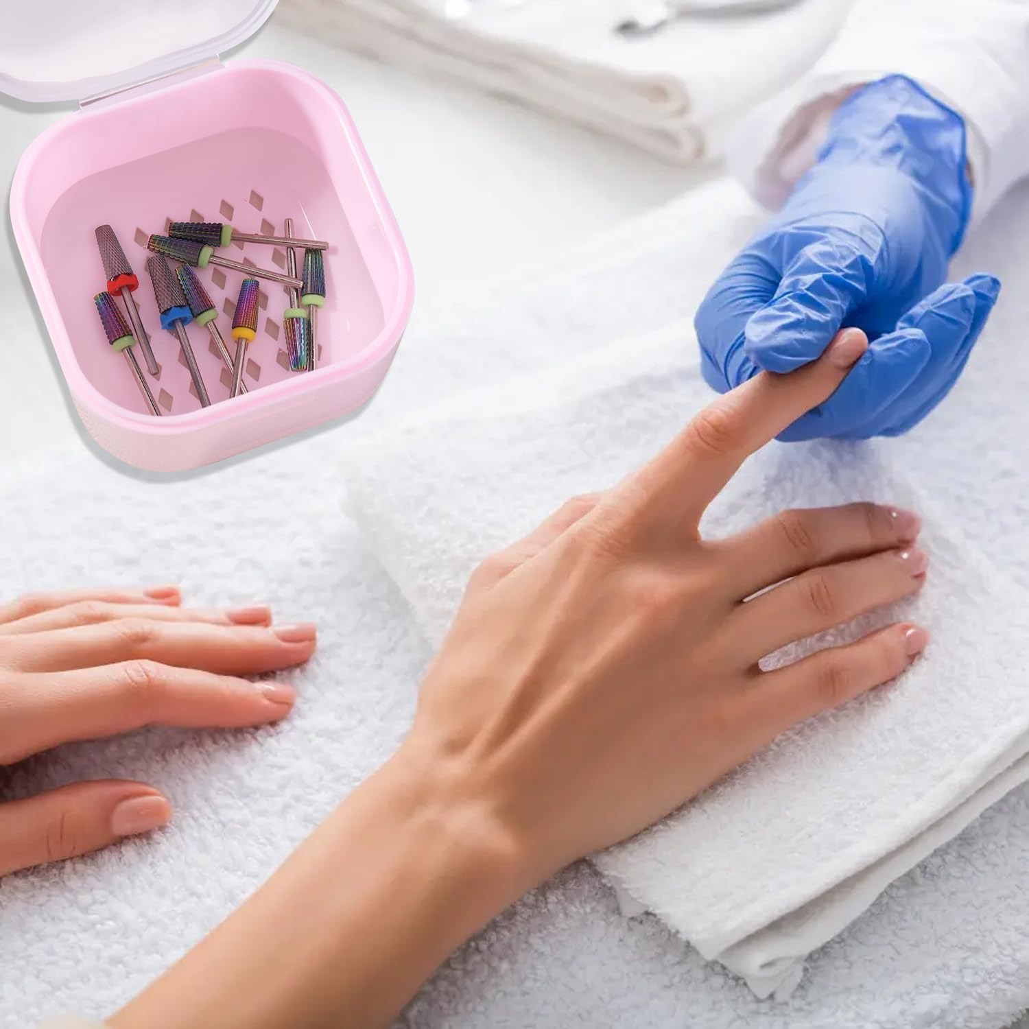 Fspronail 1Pcs Nail Tool Sterilizer, Nail Drill Bits Cleaning Box Disinfection Container for Nail Art Accessories Manicure Sterilization Tray Salon Supplies Sterilizer Cup with Drain Basket (Pink) - Pink image number 2