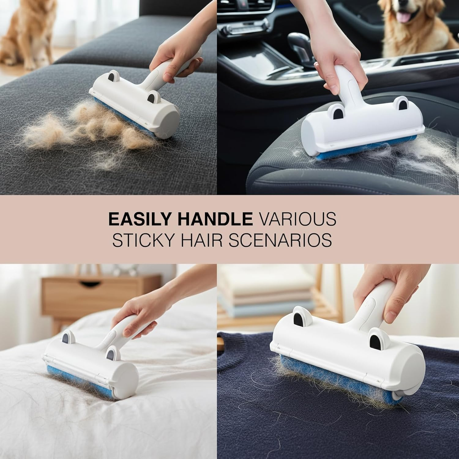 Wouble Pet Hair Remover Roller Reusable Self-Cleaning Lint Brush for Dog Cat Fur on Furniture, Car Seats, Clothes, Bedding White Cat&rsquo;S Ear Design ﻿ image number 5