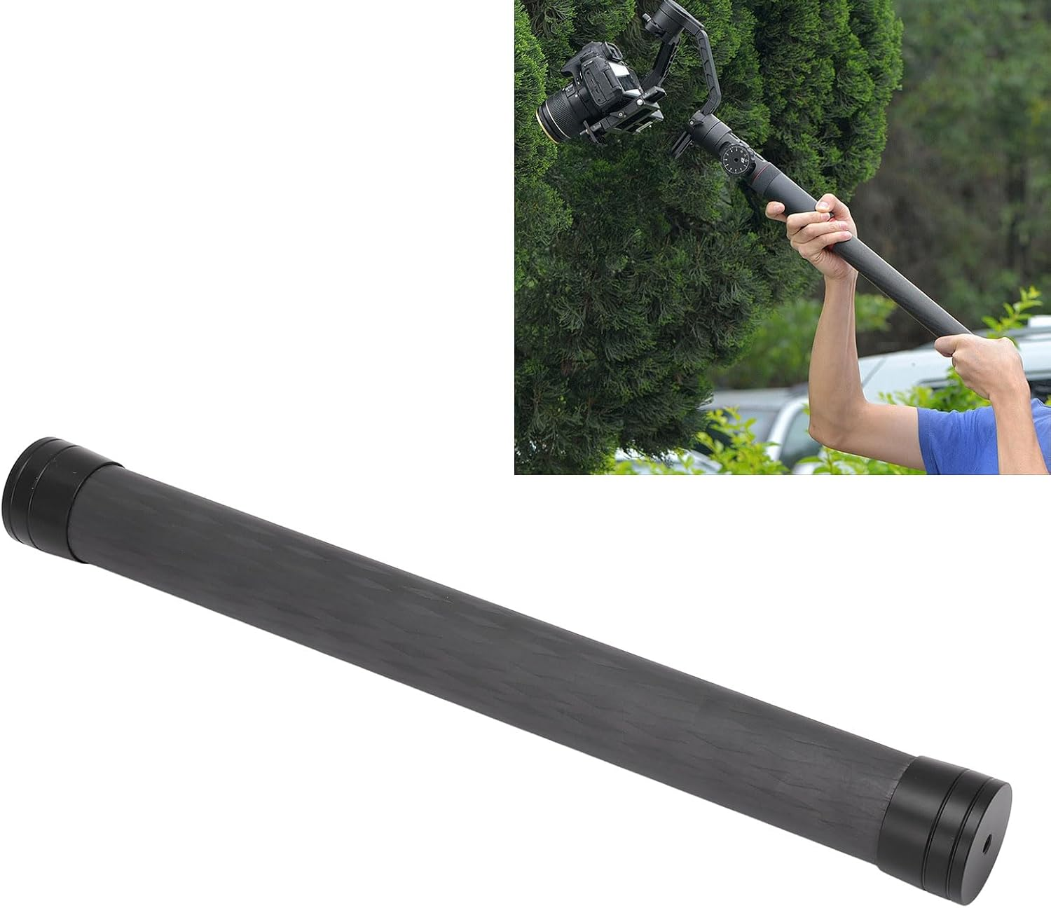 Camera Extension Pole, 37CM Carbon Fiber Camera Tripod Extension Pole with Top 1/4 Inch Screw, Universal Handheld Stabilizer Extension Rod for Photography image number 5