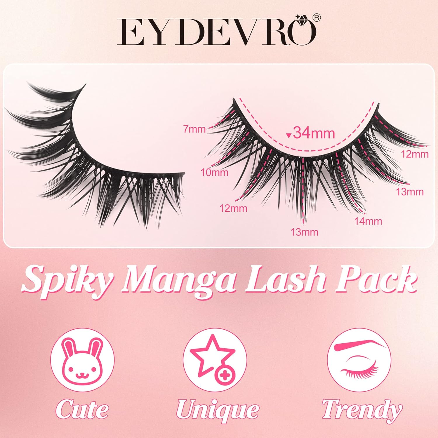 EYDEVRO Manga Lashes False Eyelashes Doll Dramatic Eyelashes Anime Cosplay Japanese Style Lashes Spiky Long Thick Mink Eye Lash Strips image number 4