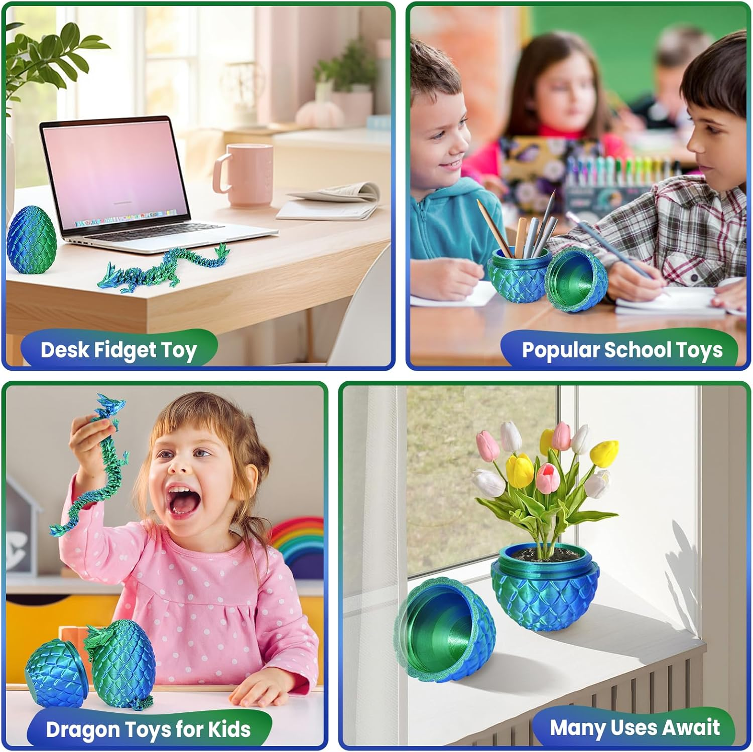 3D Printed Dragon Egg,Dragon Eggs with Dragon Inside,Crystal Dragon Fidget Toys,Full Articulated Dragon Dragon in Egg,Adults Fidget Toys for Autism ADHD (Laser Green-12Inch) image number 3