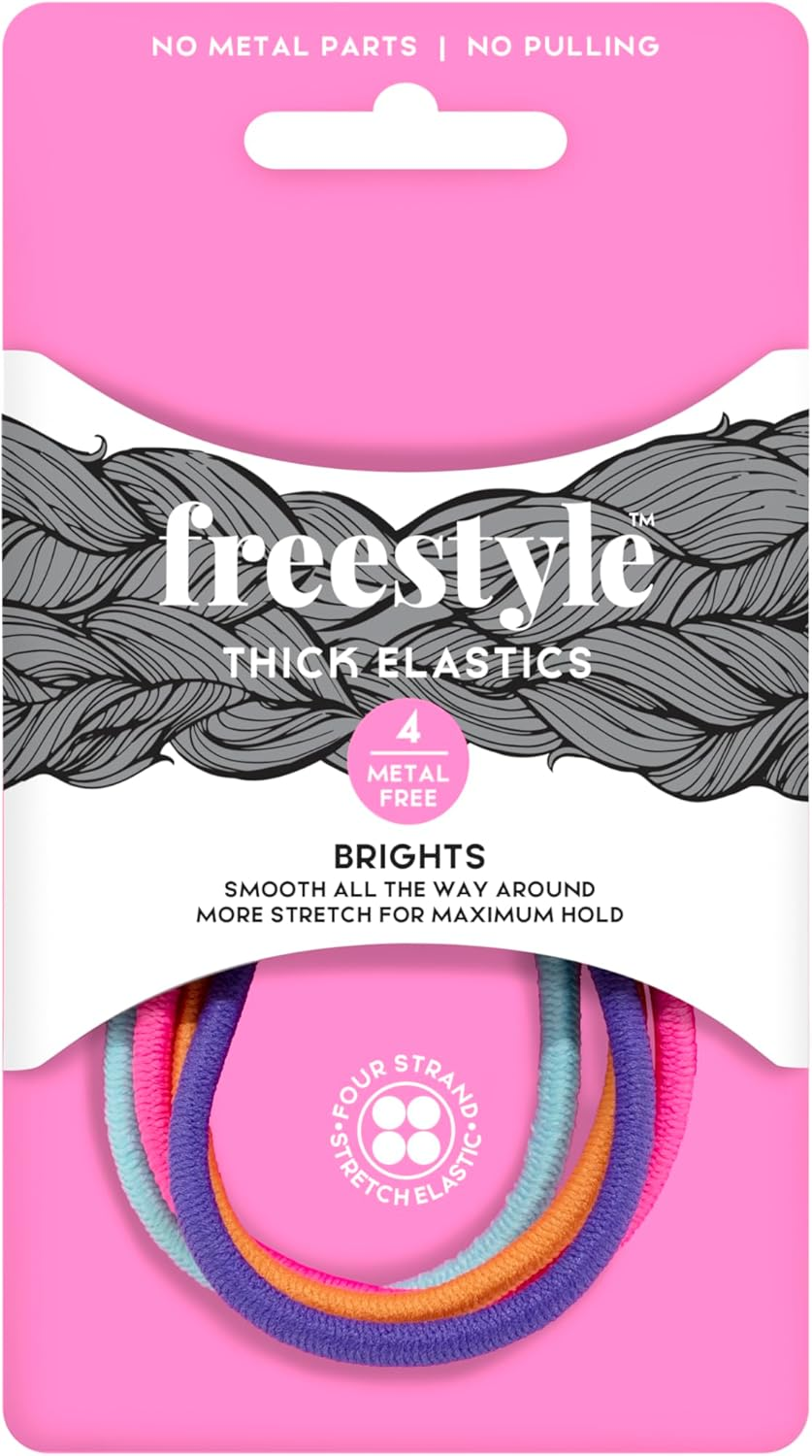 Freestyle Thick Metal Free Hair Tie, Black (4-Pieces)