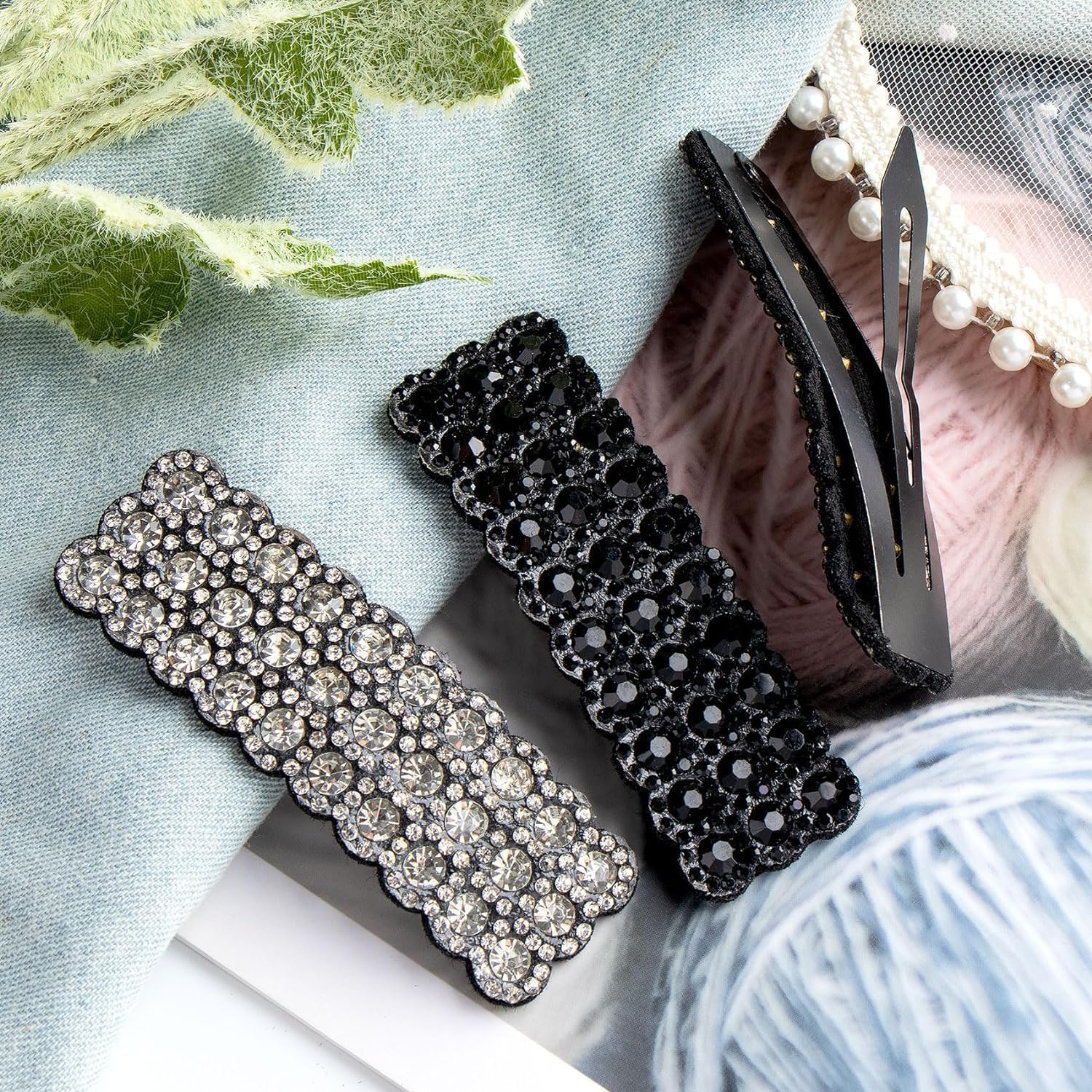 4 Pieces Black Women Hair Clips with Rhinestones Shiny Rectangle Korean Hair Clips Hair Accessories for Party Wedding Daily Girls Hair Accessories Clips and Hair Clips Accessories image number 2