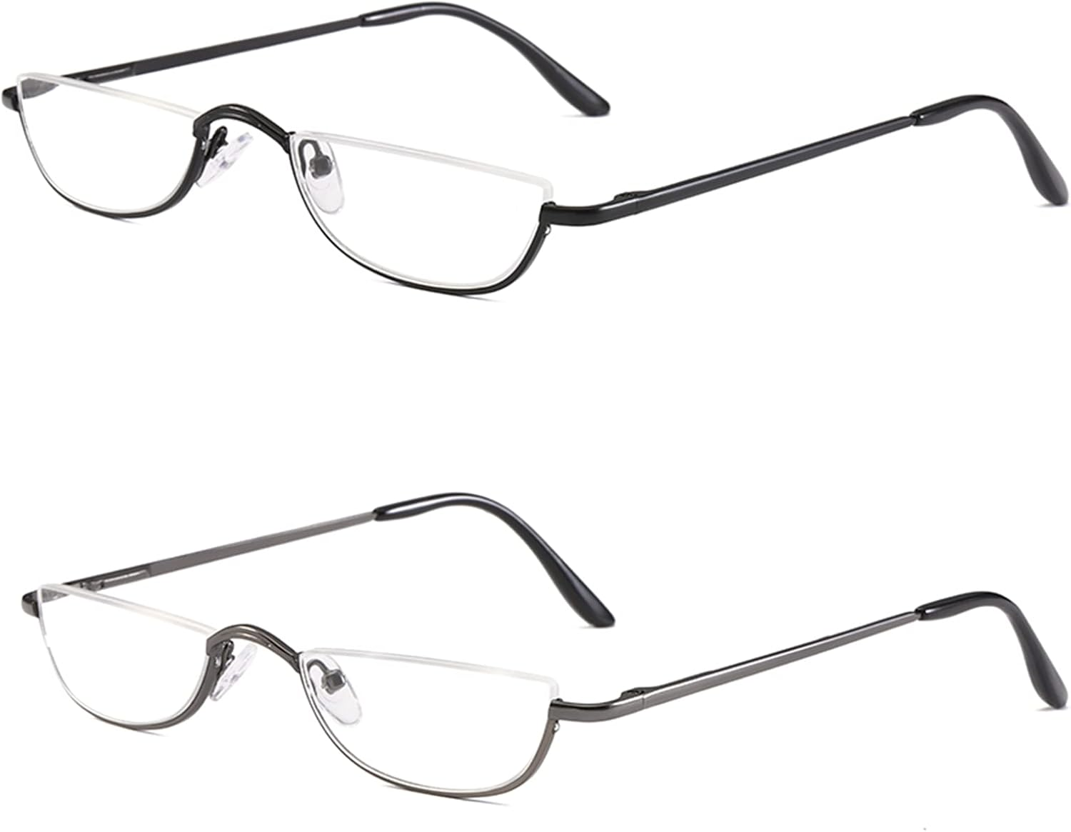 Half Reading Glasses - 2 Pairs Half Rim Metal Frame Glasses Spring Hinge Readers with Leather Pouch for Men and Women