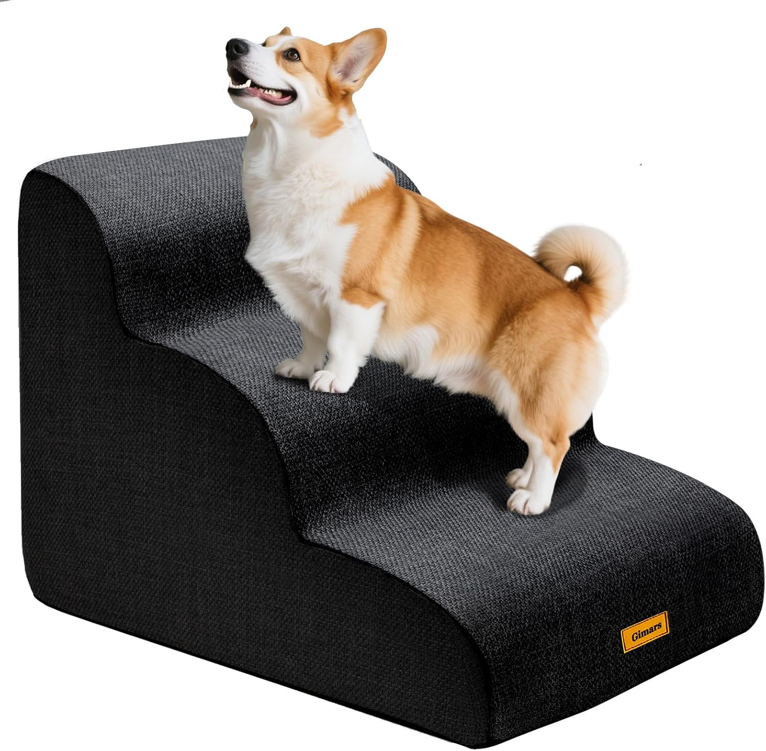 Gimars Extra Wide Sturdy 30D High Density Foam 3-Step Dog Stairs for Sofa, Pet Stair for Small Medium Dog Black