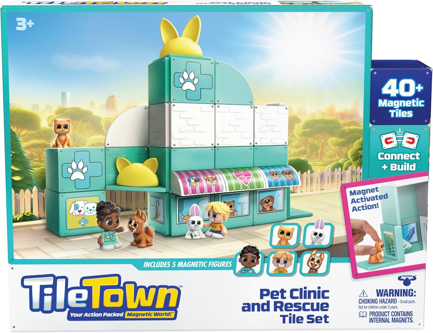 TILE TOWN Pet Vet Magnetic Tiles Construction Building Playset + Figures, Kids 3-5+, New Action Tiles for Action Play, Realistic Builds, STEM Creative Toy, Great Gift for Boys & Girls image number 6