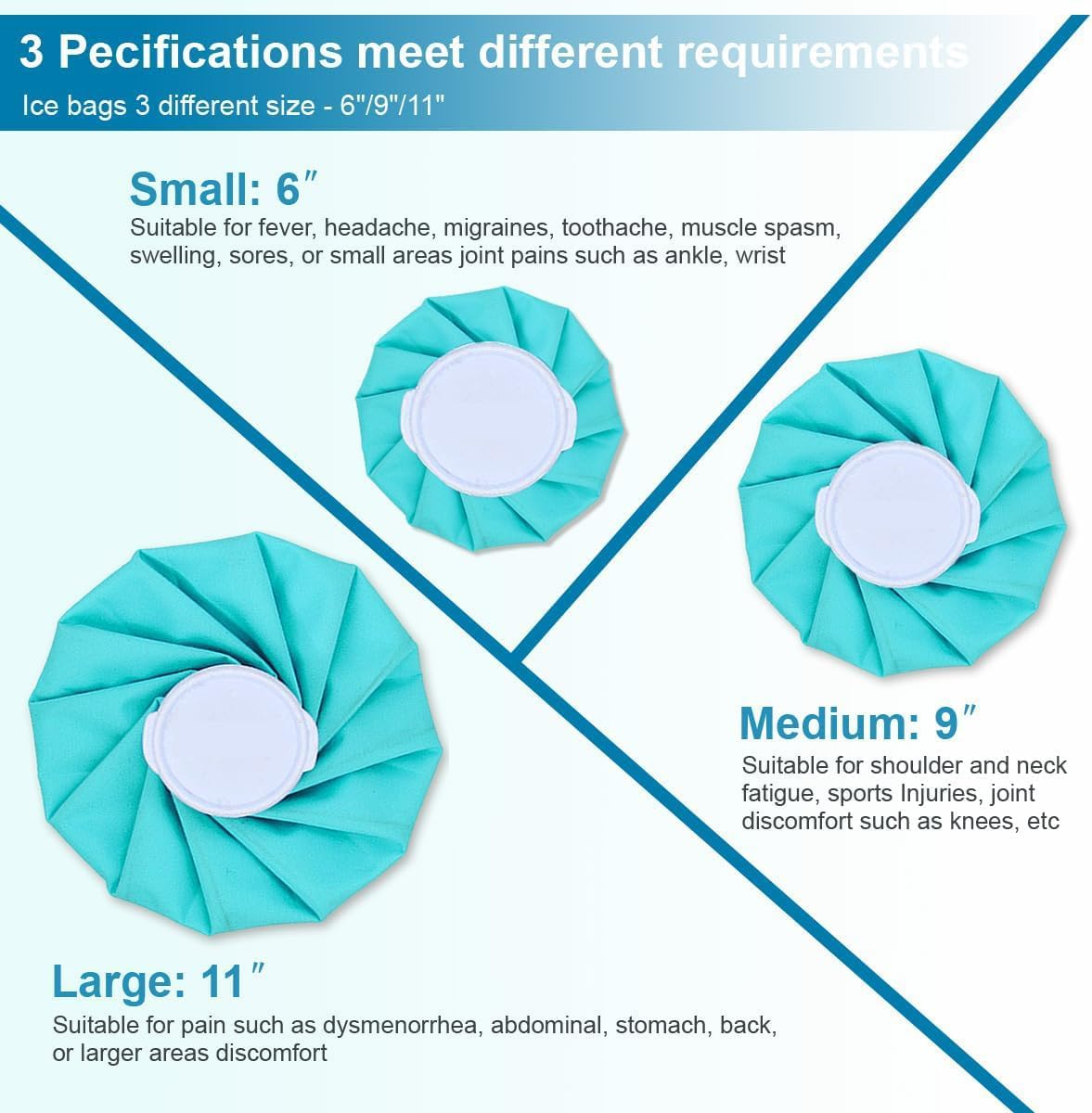 TPU Ice Pack for Injuries Reusable, 3 Sizes (6"/9"/11") with Adjustable Strap, Hot & Cold Therapy Gel Pack for Knee, Shoulder, Wisdom Teeth Pain Relief, No-Leak Design, Turquoise image number 1