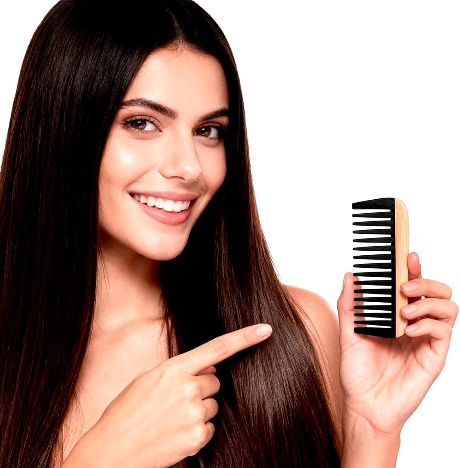 2Pcs Bamboo Wide Tooth Comb Set, Natural Wooden Combs with Bakelite Teeth, Anti-Static Detangler Comb Hair Styling Tool for Women Men Curly Long Short Thick or Fine Hair image number 1