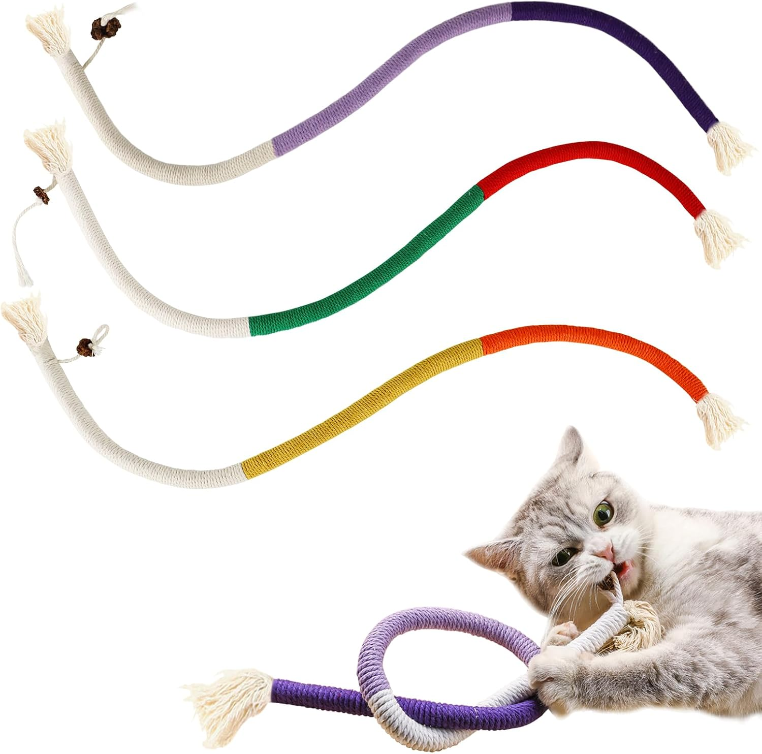SUOXU Catnip Toy Chewing Cotton Rope, Interactive Cat Toy for Indoor, Filled with Natural Catnip, Used for Cats Dental Care against Bad Odor, 1 Cat Toy (Orange)