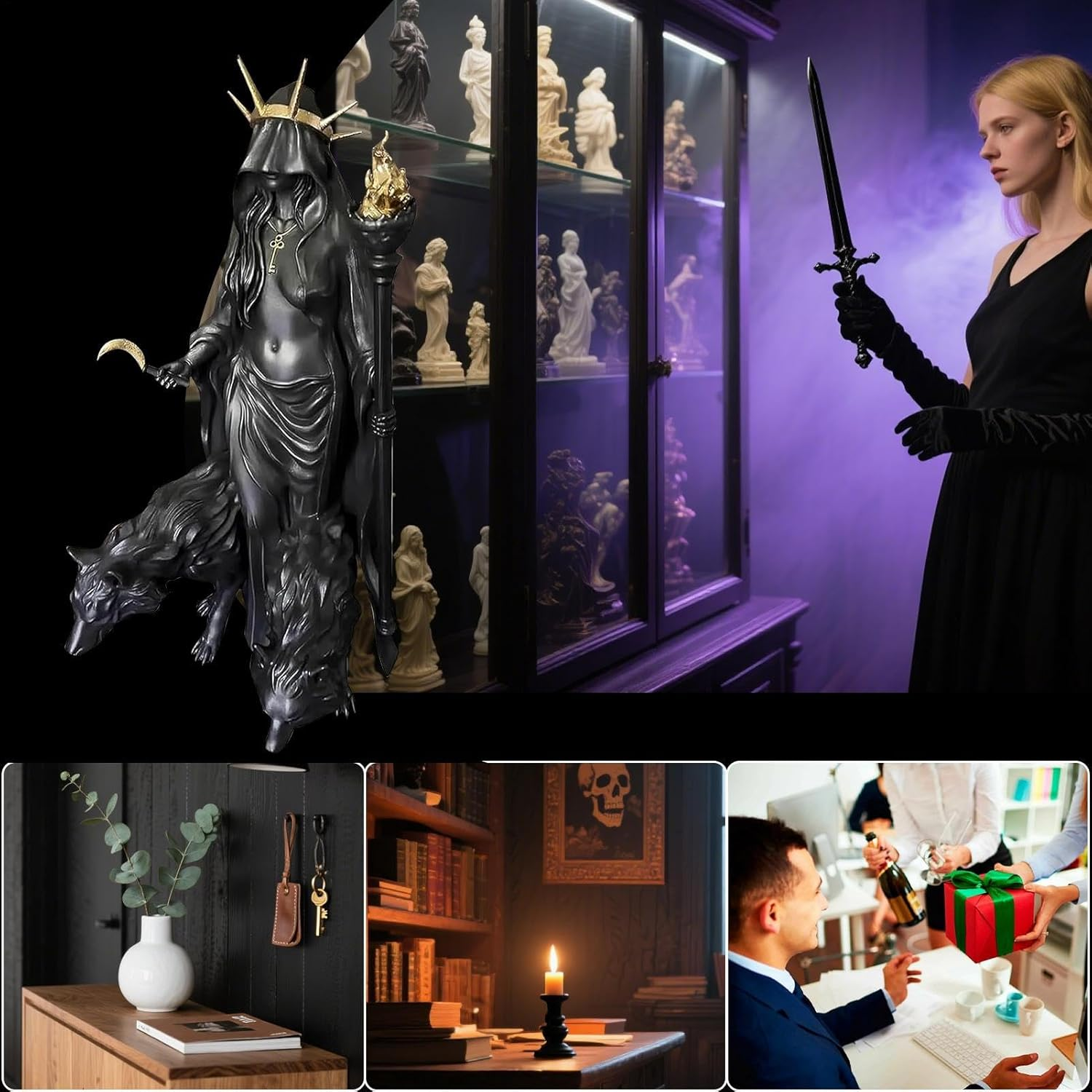 Hekate Niktipolos, the Witch of the Night, Underworld Hekate Phōsphōrōs Light-Bringer or Morning Star Statue, Hecate Greekgoddess with Her Hounds of Magic1 Resin Sculpture - B image number 3
