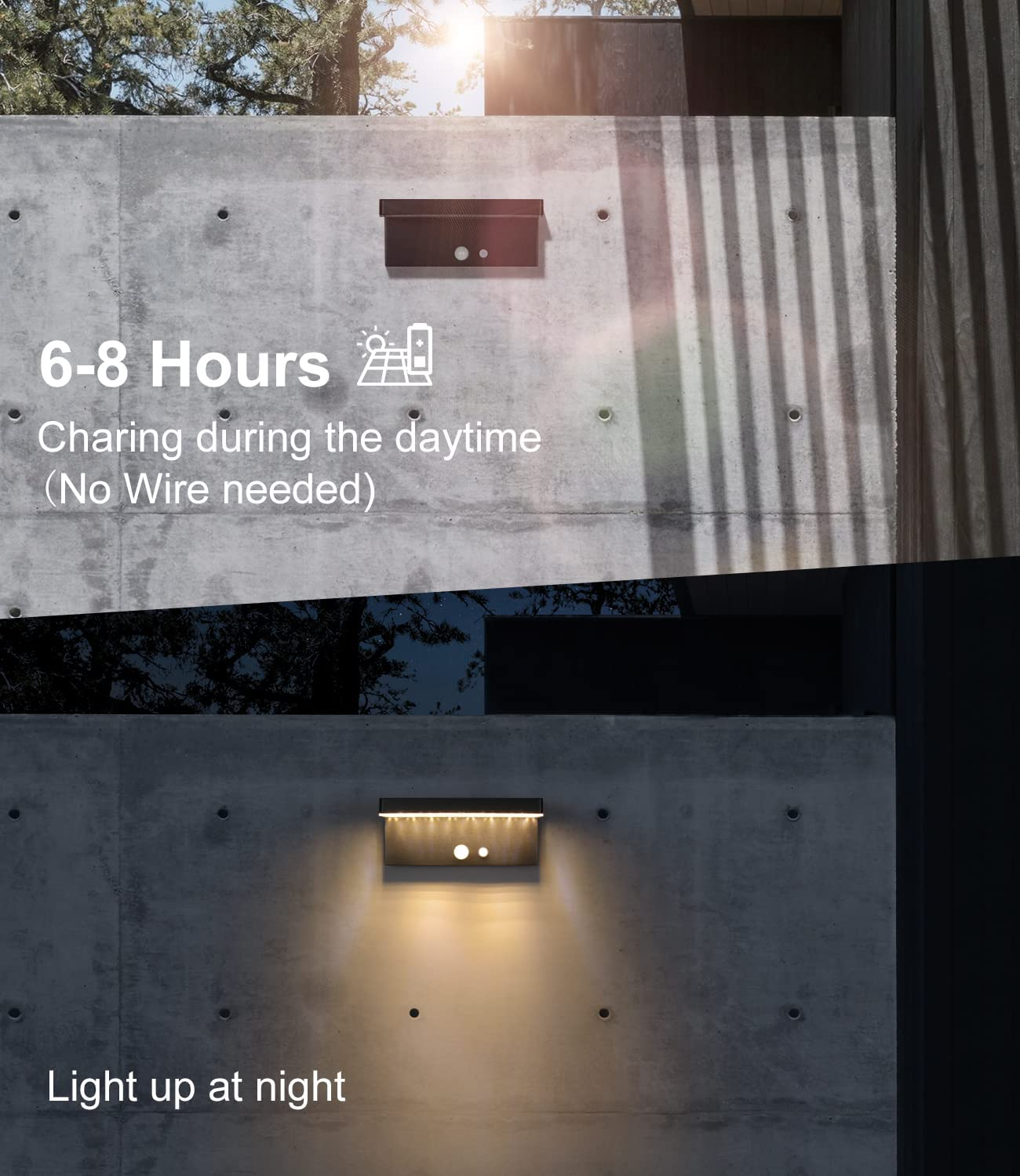 Solar Outdoor Wall Light, DAWALIGHT Motion Sensor with 3 Lighting Modes 3000K Ip44 Waterproof, Solar Light Patio Porch Decoration Aluminum Black image number 2