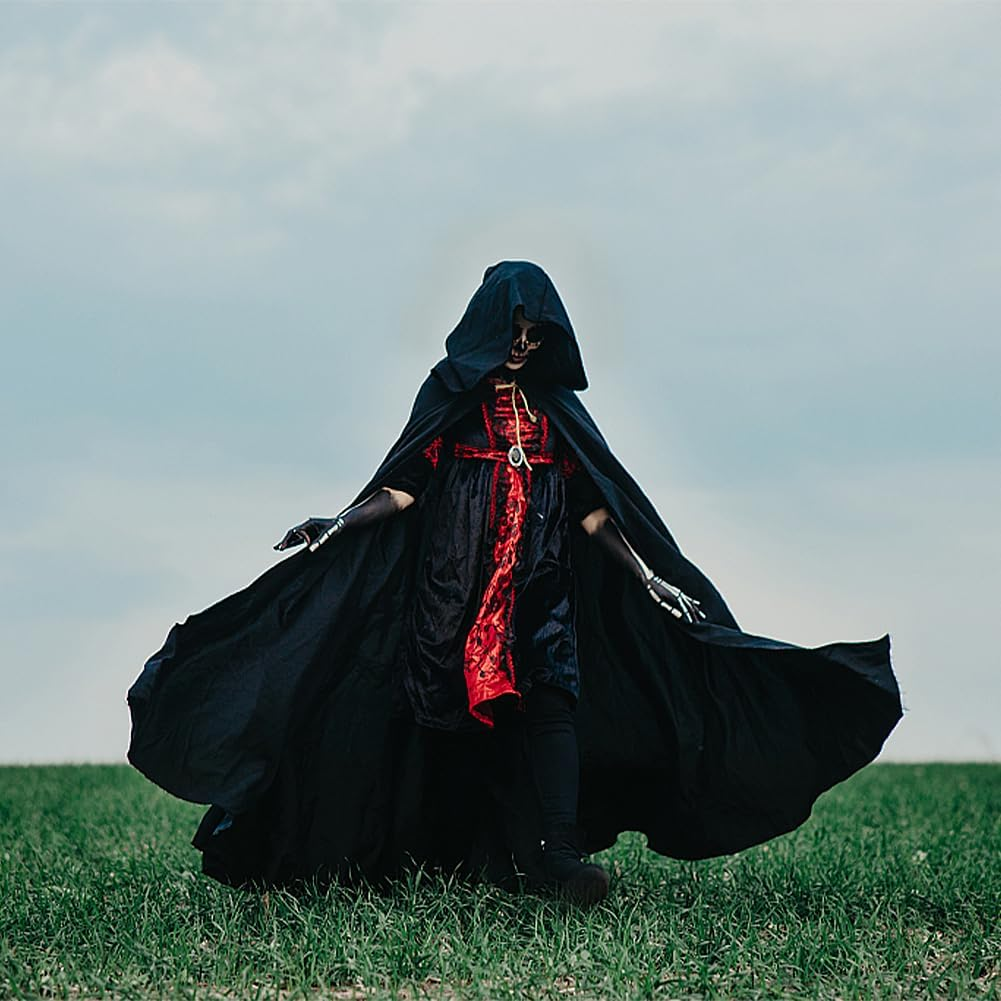 Halloween Cloak Full Length Hooded Velvet Witch Full Length Hooded Cloak for Halloween,Cosplay Costume Party, Cape Disguises image number 6