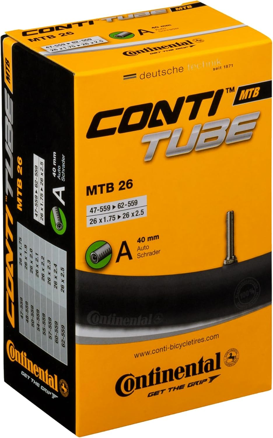 Continental Schrader Valve MTB 26 X 1.75-2.5 Inch 47/62-559 AV, 40 Mm