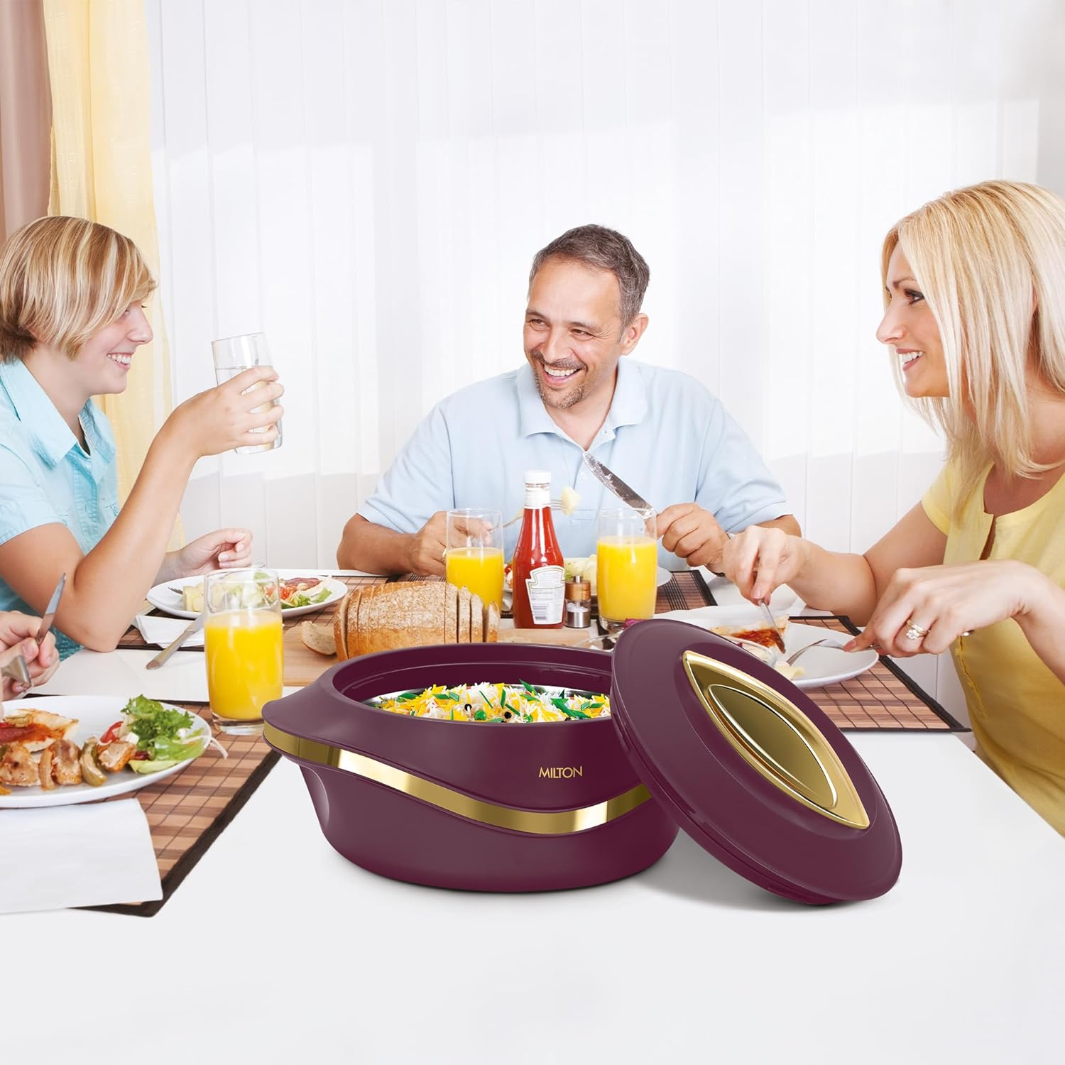 Milton Casserole Double Walled Inner Stainless Steel Serving Casserole Set of 3 (860 Ml, 1.27 Litre, 1.96 Litre), PU Insulated Kitchen Hot Pot, Keeps Food Hot & Fresh for Roti,Pearl - Marron image number 1