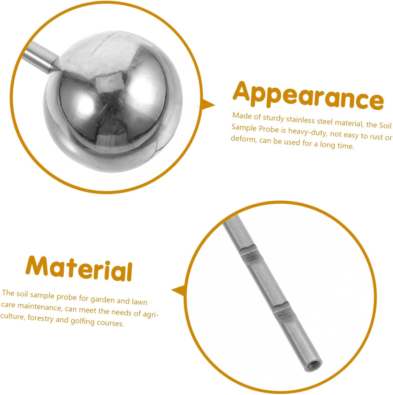 Kisangel 14-Inch Stainless Steel Soil Sample Probe for Indoor Outdoor Plant Soil Testing Handle for Moisture Monitoring Supplies image number 2