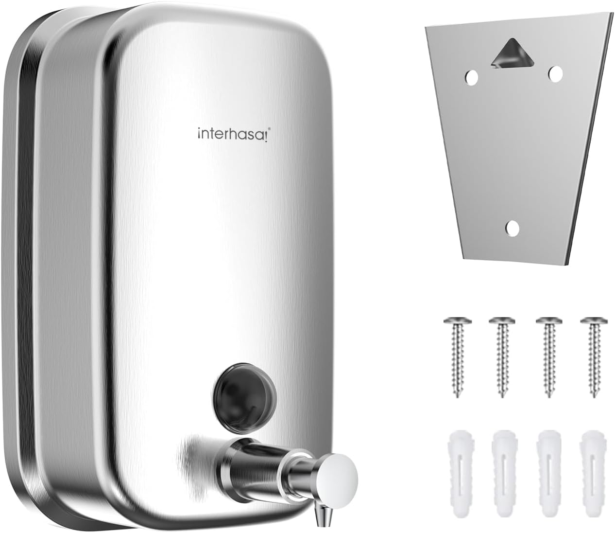 Interhasa! Stainless Steel Soap Dispenser, Commercial Manual 500Ml/17Oz Wall Mounted Hand Soap Dispenser for Bathroom Kitchen, Silver, 60 * 95 * 150 Mm 0.33 Kg image number 2