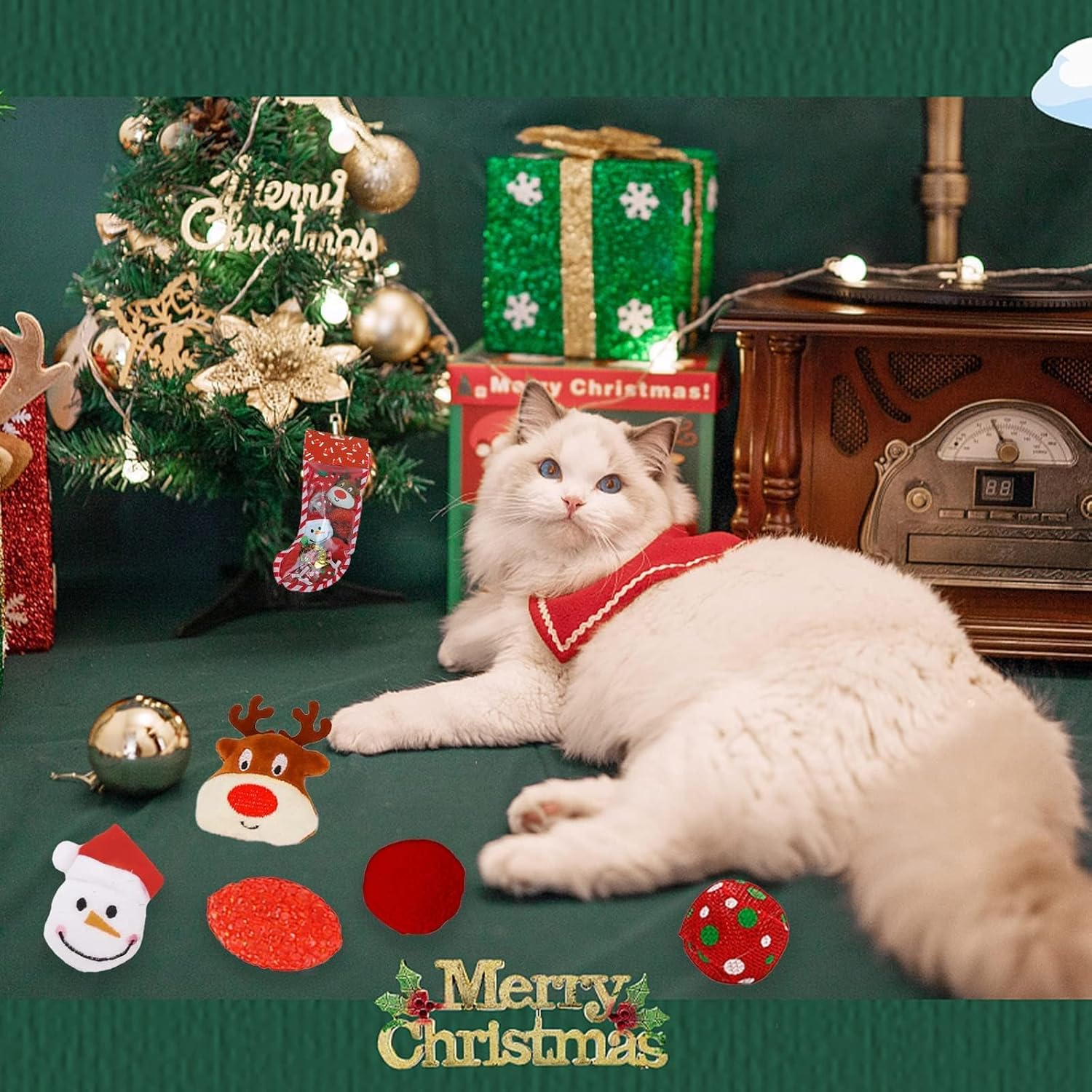 Septillar Cat Toys,10 PCS Cat Christmas Stocking Gift Set,Cat Toys for Indoor Cats Interactive Pet Cat Assorted Toys with Crinkle Ball Mice X-Mas Gifts Set for Kitten Kitty image number 3
