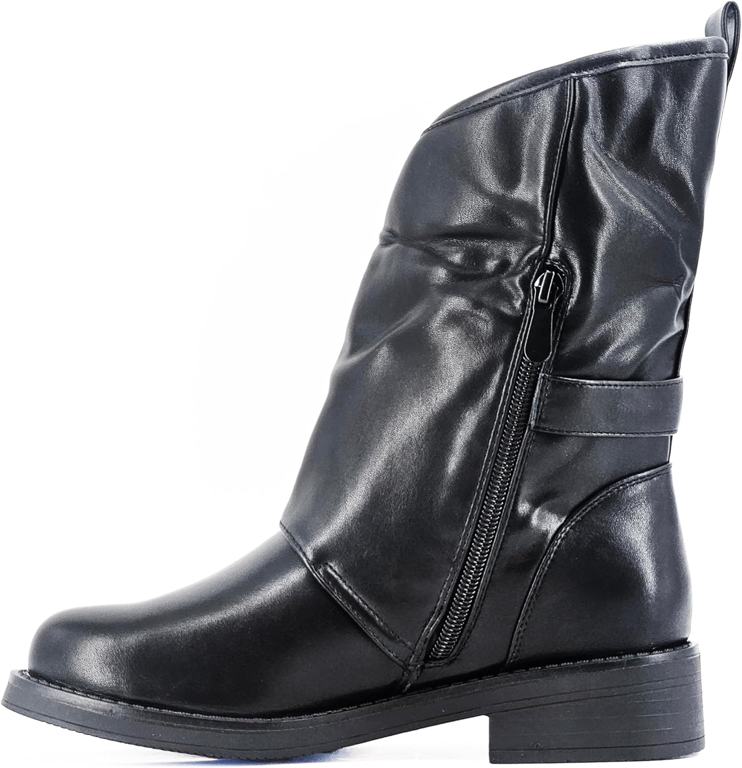 JOMIX Women'S Biker Fashion Side Buckle Ankle Boots Faux Leather Zipper Casual Chic image number 5