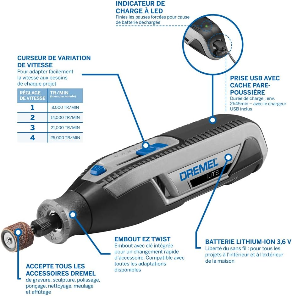 Dremel Lite 7760 Battery Multifunctional Tool 3.6 V, Set of 15 Accessories, Variable Rotation 8,000-25,000 Rpm - for Carving, Engraving, Grinding, Sharpening, Cleaning, Polishing, Emerying image number 1