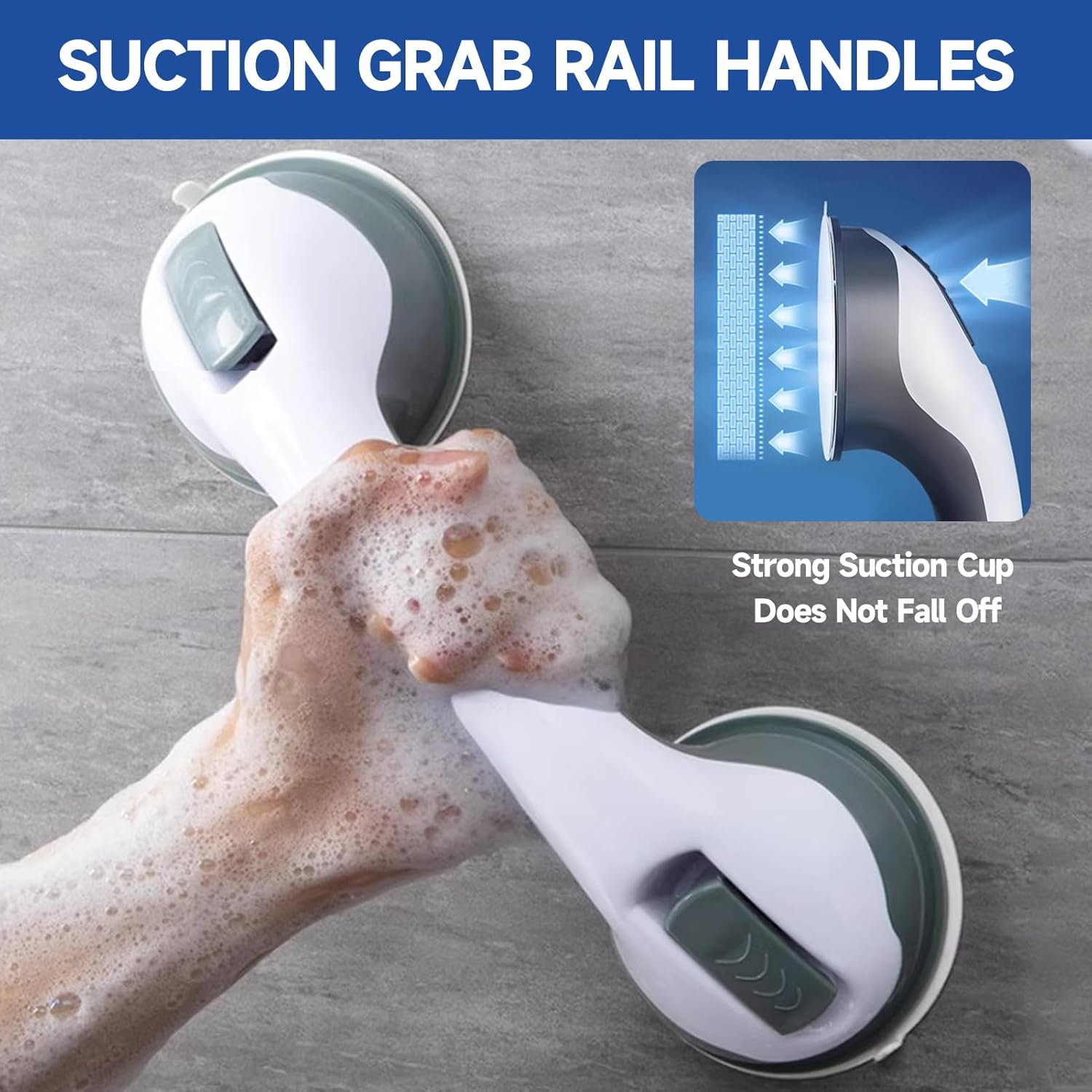 Gugxiom 10 Inch Shower Grab Handles,2 Pcs Grab Rails for Bathroom with Suction Cup,Shower Handles for Elderly Disabled Injured (Gray) image number 4